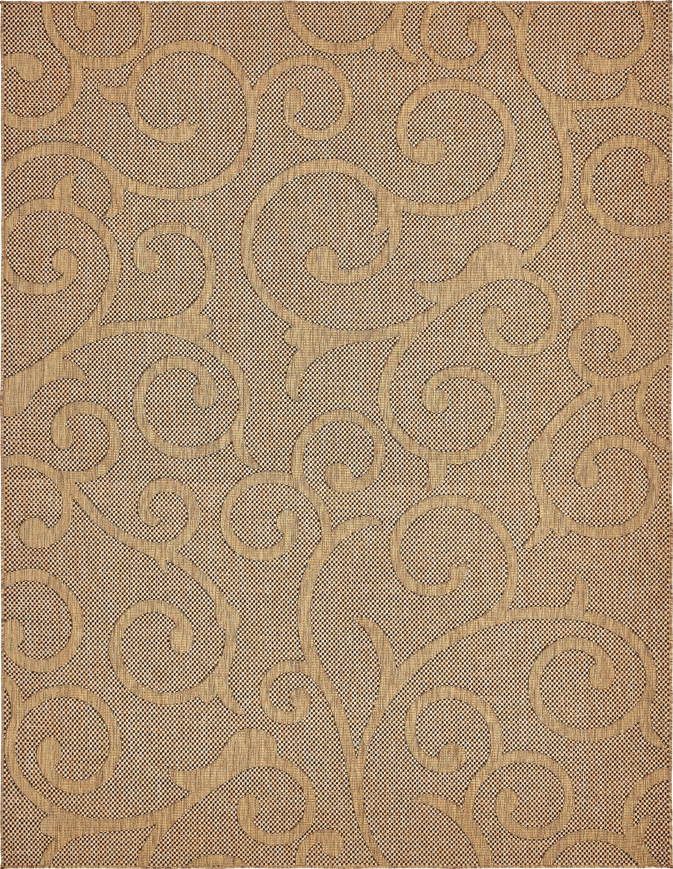 Unique Loom 3135655 Vine Outdoor 9 x 12 (ft) Loomed Polypropylene Light Brown/Brown Rectangular Indoor/Outdoor Damask Bohemian/Eclectic Area rug