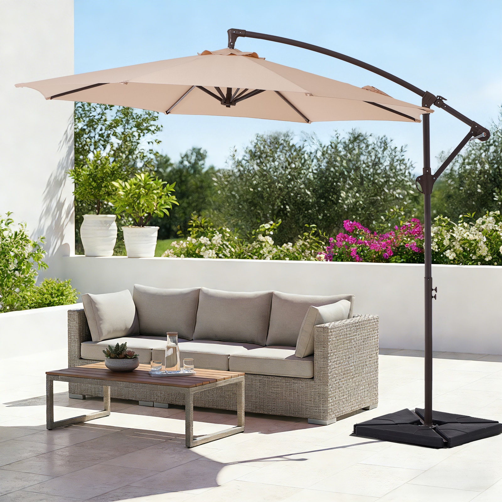 c hopetree patio umbrellas C-Hopetree 7.5 ft Outdoor Patio Market Table Umbrella with Solar LED Lights  and Tilt, Black
