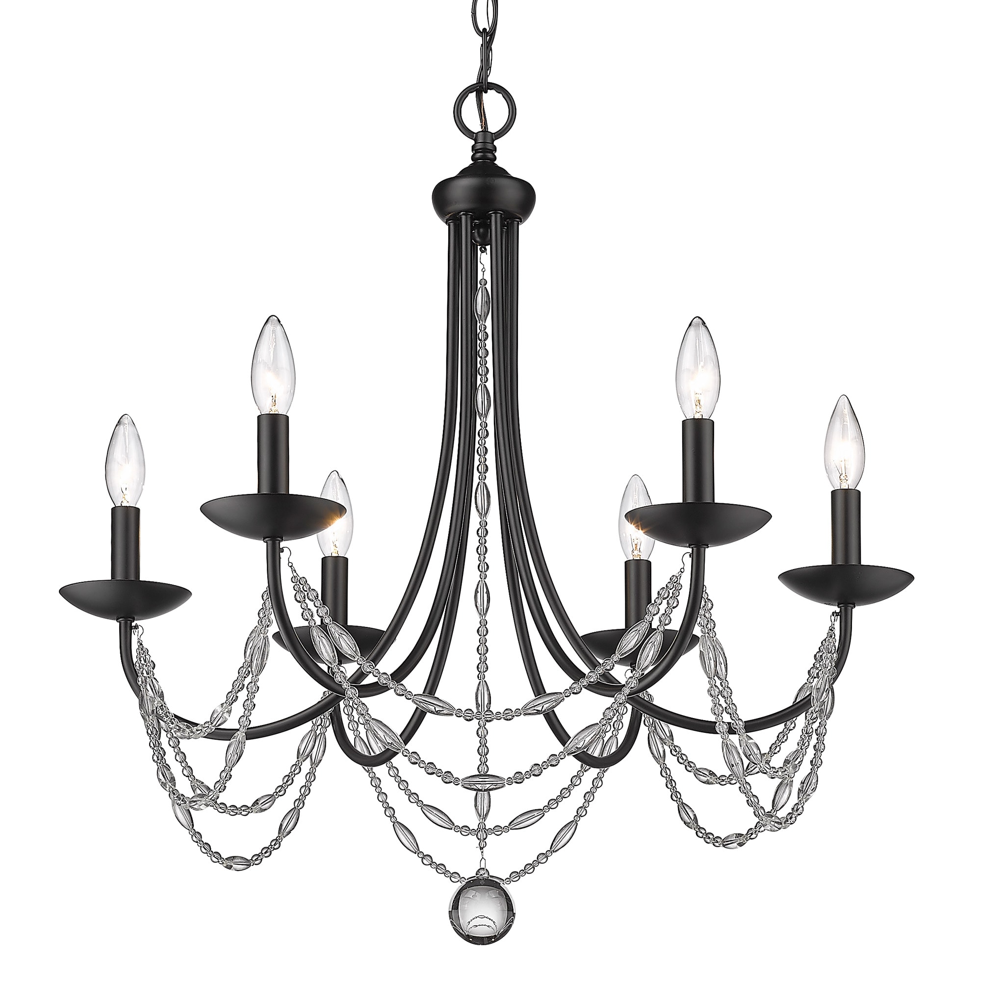 Golden Lighting 7644-6 BLK Mirabella 6 -Light Matte Black Vintage Antler For Use in Bedrooms, Foyers, Kitchens, Living Rooms Chandelier
