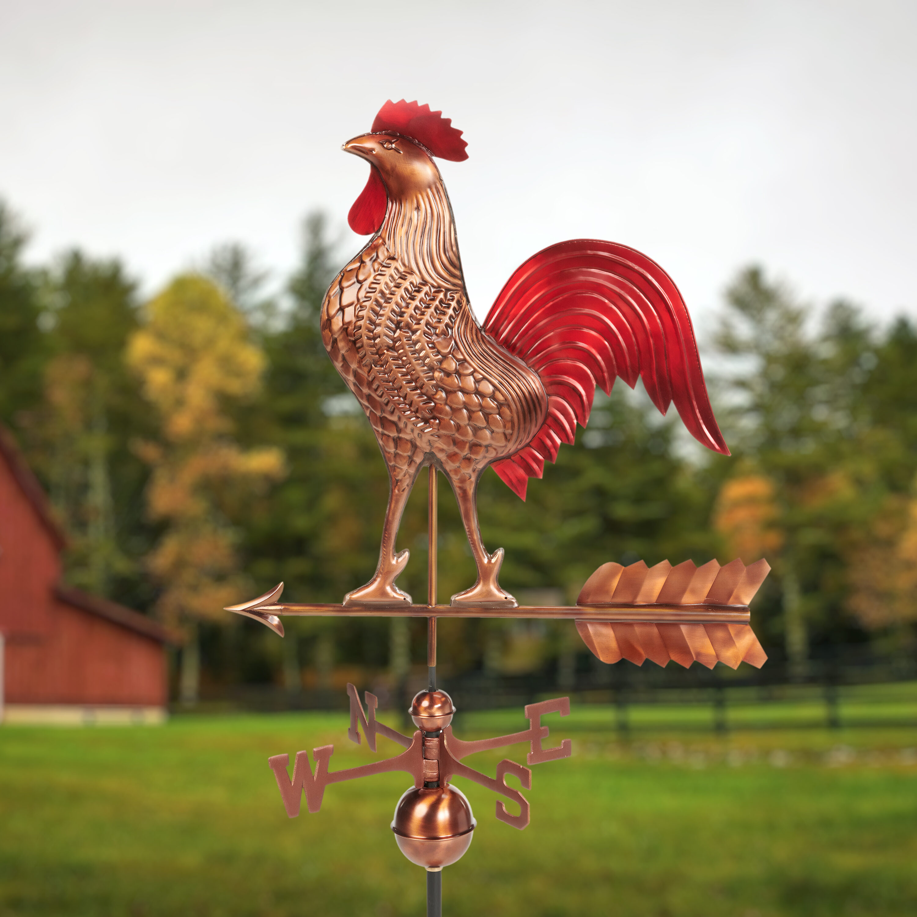 Large Copper Rooster Weathervane with Multi-Color Patina
