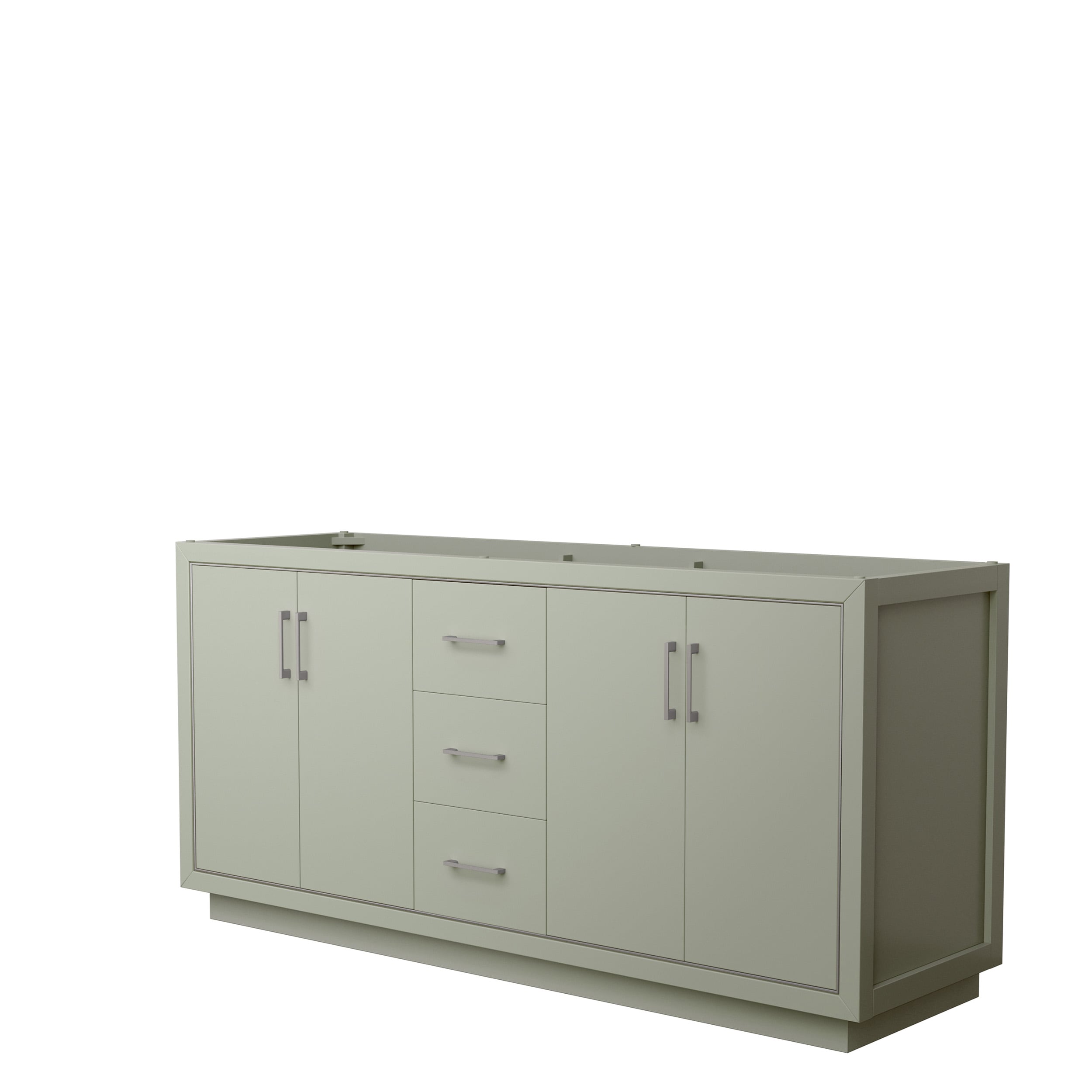 Wyndham Collection WCF111172DLGCXSXXMXX Icon 72-in Light Green with Brushed Nickel Trim Bathroom Vanity Base Cabinet without Top