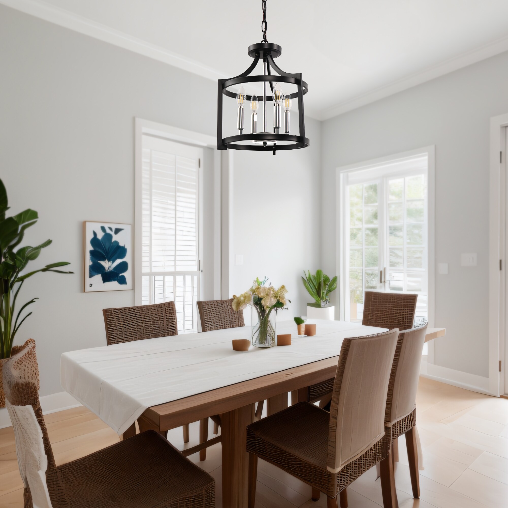 Black Metal 4-Light Adjustable Cage Chandelier