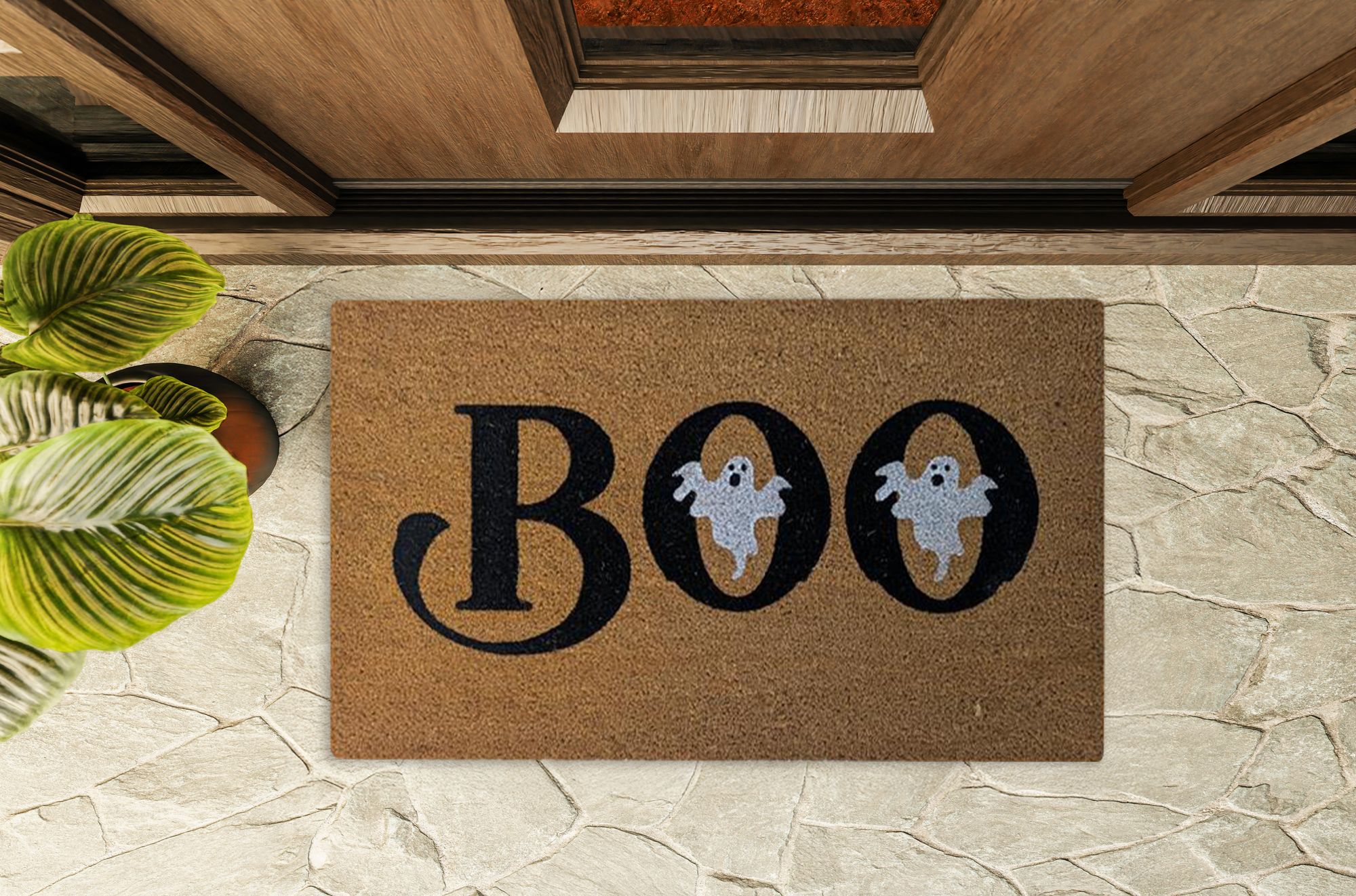 KATE AURORA - Halloween Boo Bristled Coir Outdoor Welcome Mat 18 in x 30 in