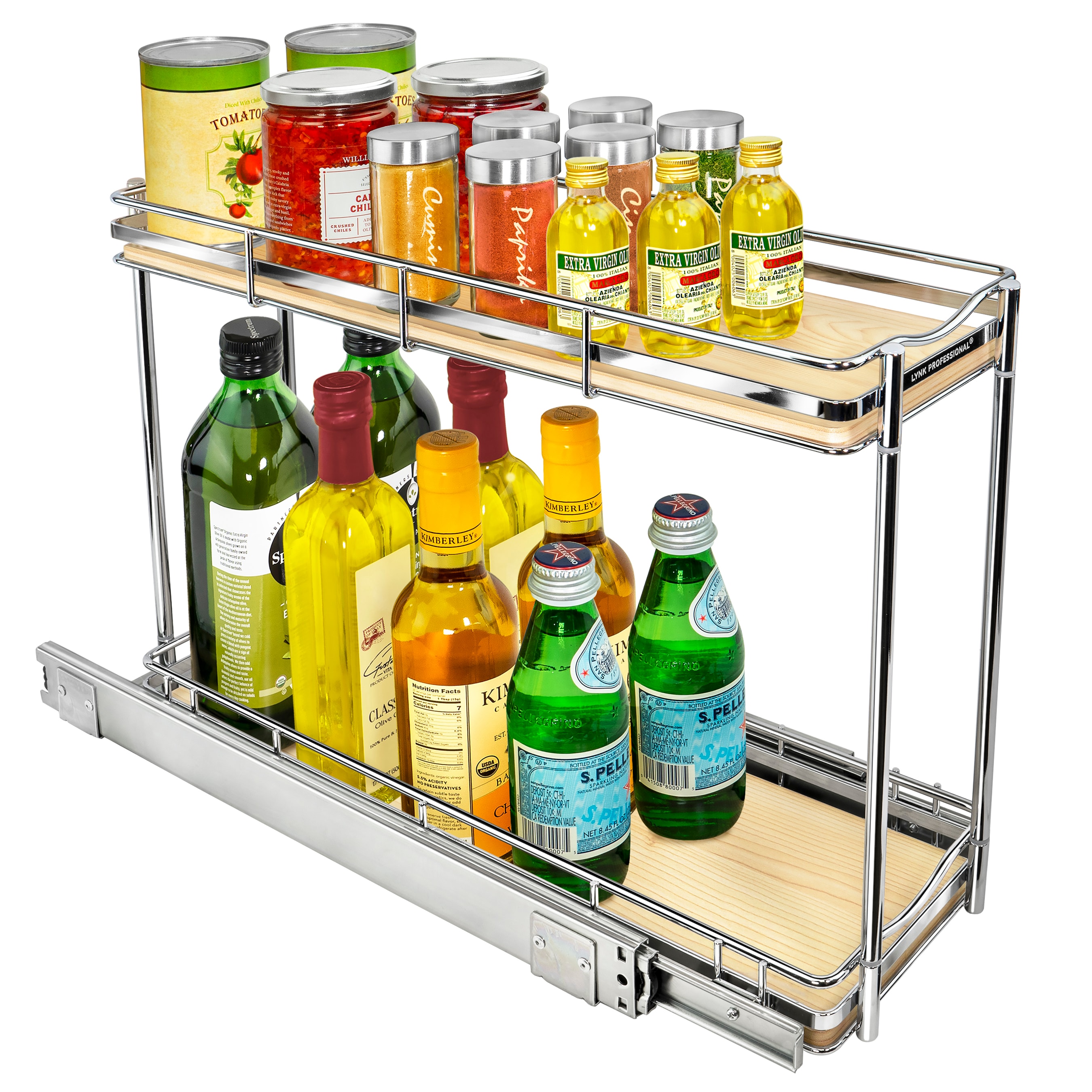 Lynk Professional Spice Rack Tray - 4 Tier Heavy Gauge Steel Drawer Organizer for Kitchen Cabinets, Silver Metallic, Large