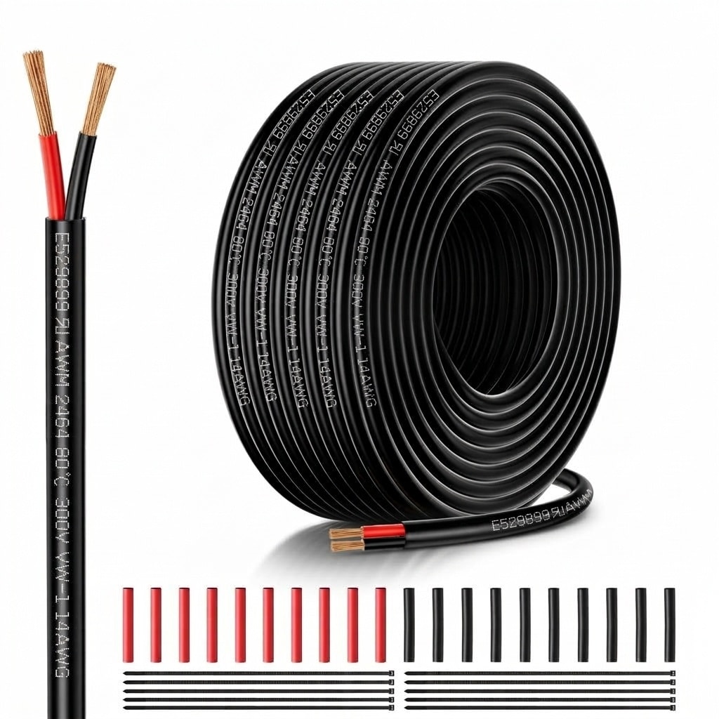 Oyezvary 30FT 14 Gauge 2 Conductor Low Voltage Oxygen Free Copper Electrical Wire Flexible Stranded PVC Insulated Roll for Landscape Lighting LED Automotive DIY #LOZ0428L05