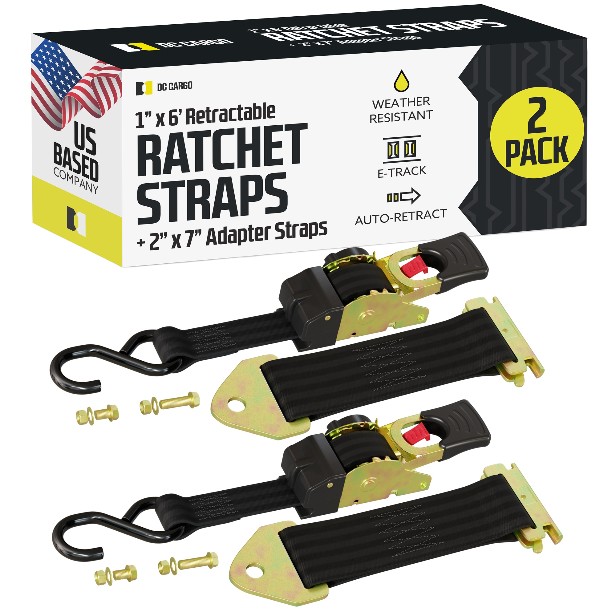 DC Cargo 1-in x 6-ft Retractable Tie Down with S-hook 1500-lb Break Strength (2-Pack) #16RRBOET-2