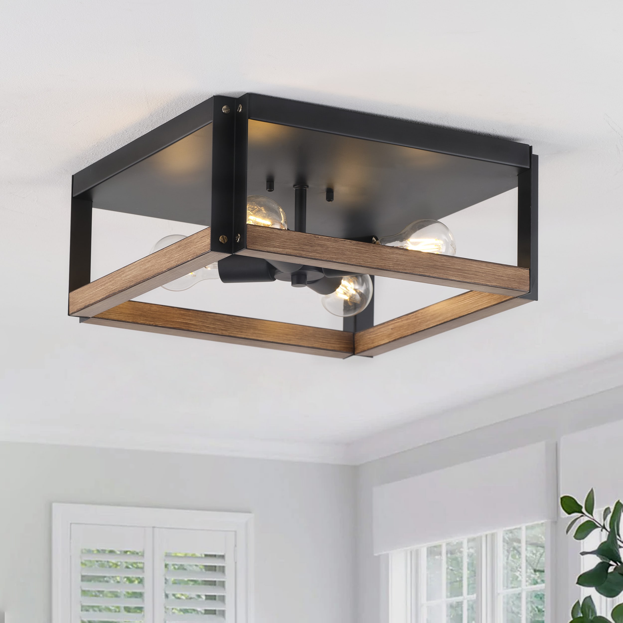 Aiwen 14.56-in Black Indoor 4 -Light Flush Mount Light Metal