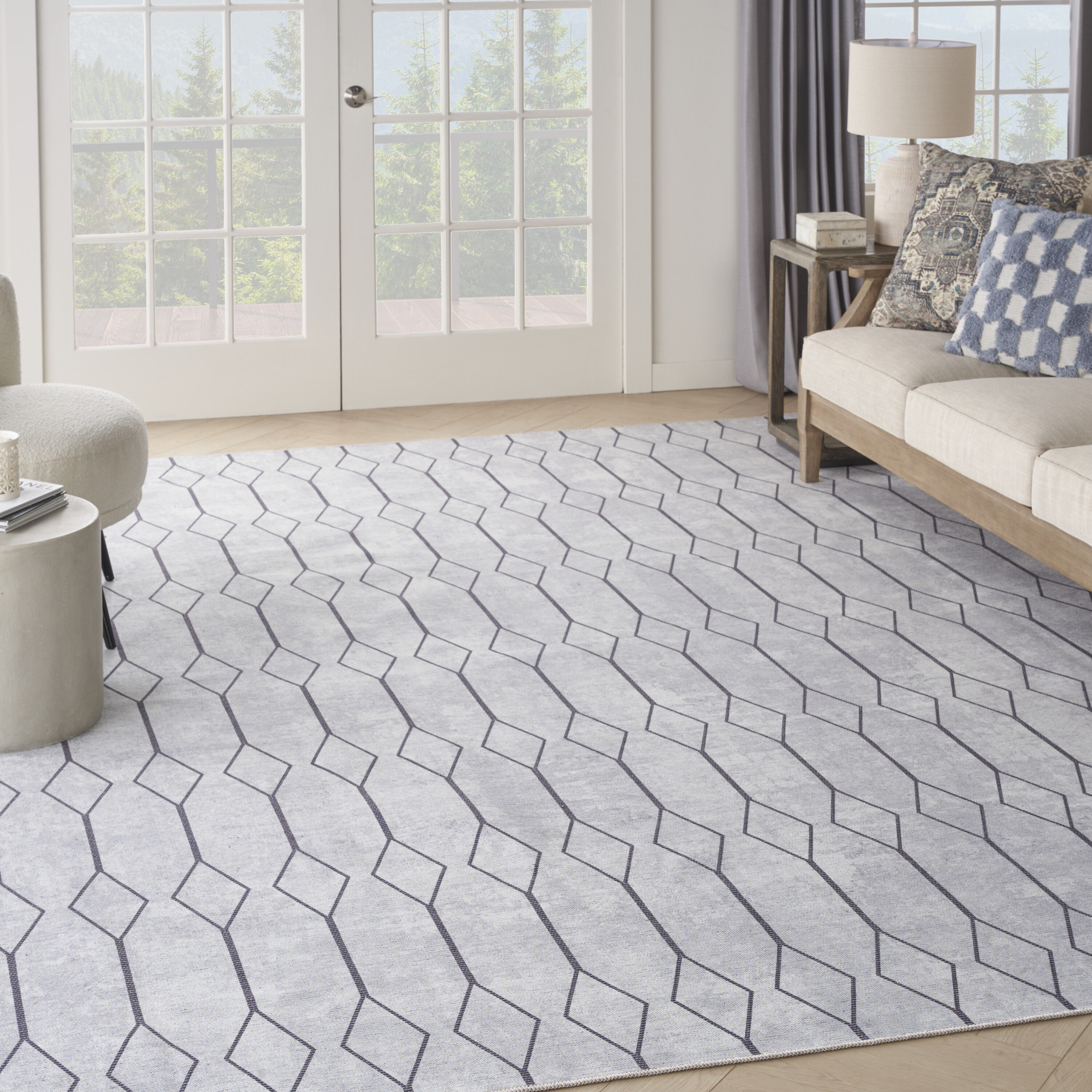 Nicole Curtis 099446164032 Machine Washable Series 1 8 x 10 (ft) Loomed Polyester Ivory/Grey Rectangular Indoor Geometric Vintage Machine washable Area rug