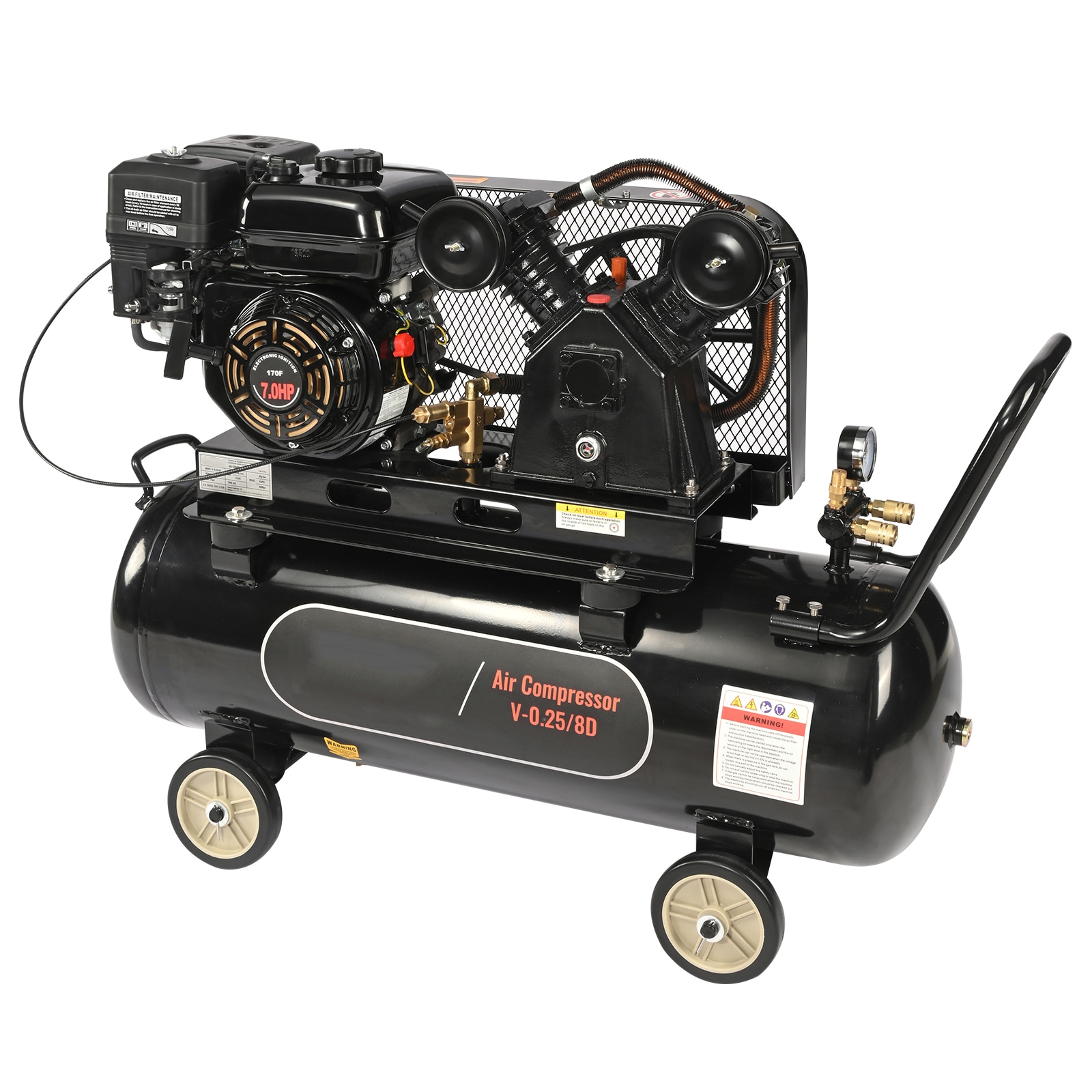 GIVIMO EPA Certified 7-HP Gas Powered Air Compressor 21-gal Horizontal Tank 9-CFM at 115-PSI Piston Pump for Construction Sites and Workshop Use