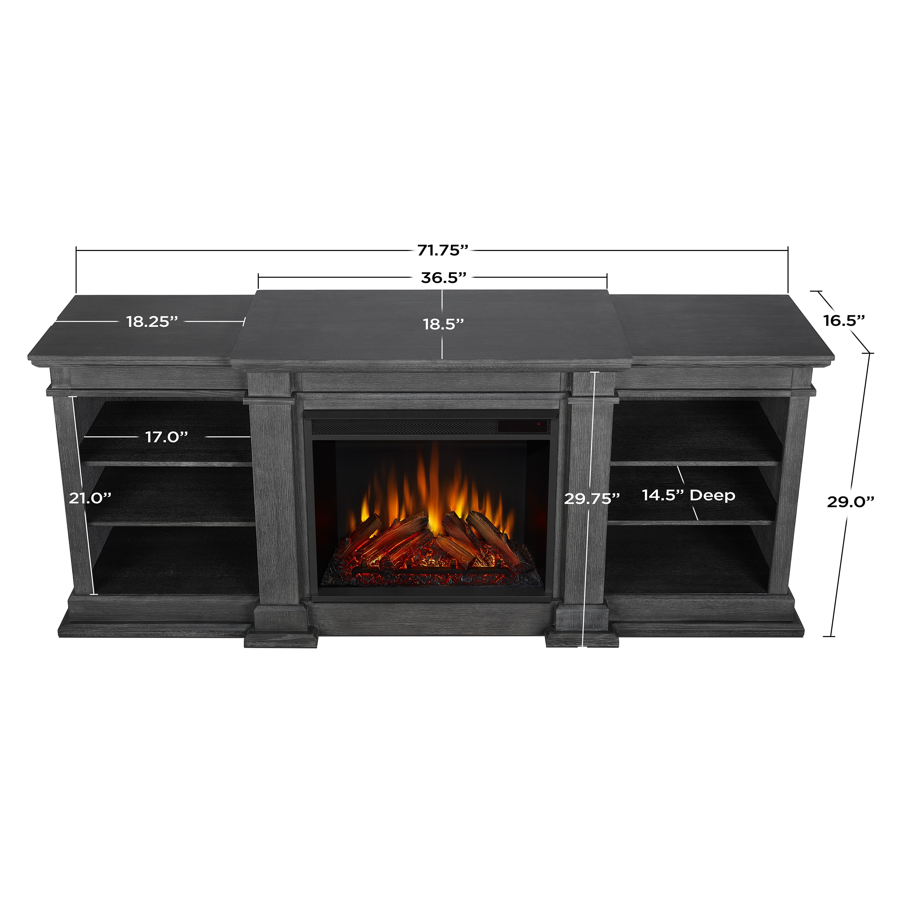 Antique Gray Wood TV Stand with Electric Fireplace