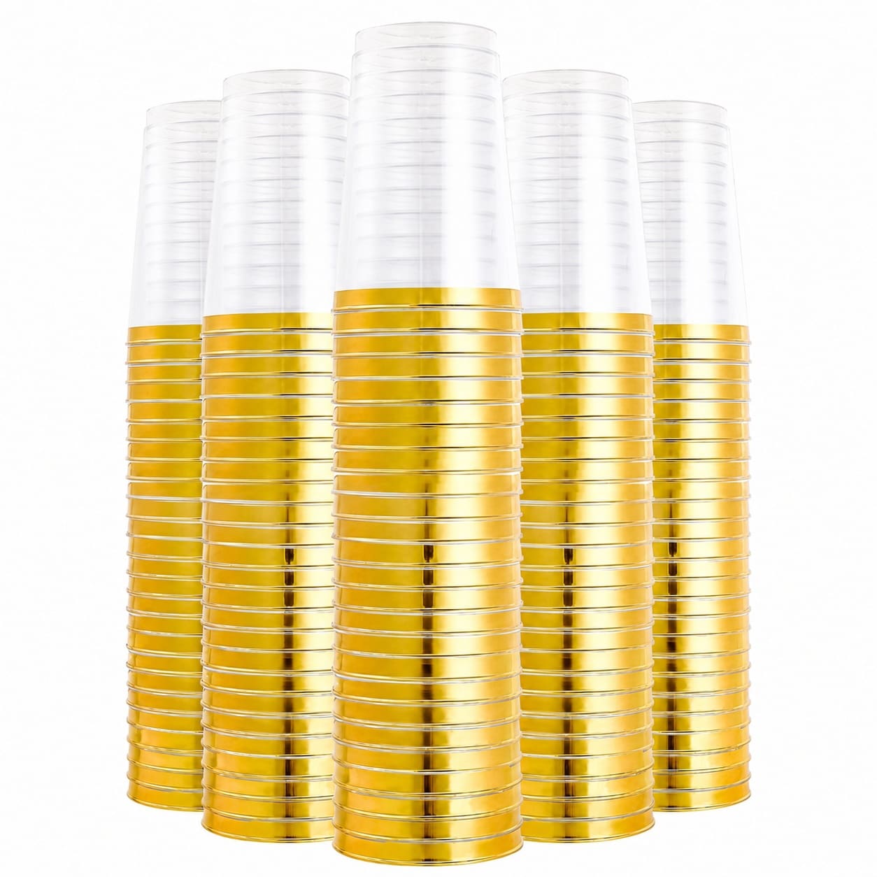 Aoibox  200 Pack 12oz Gold Rim Clear Hard Plastic Cups Disposable Heavy Duty Tumblers for Wedding Party Events