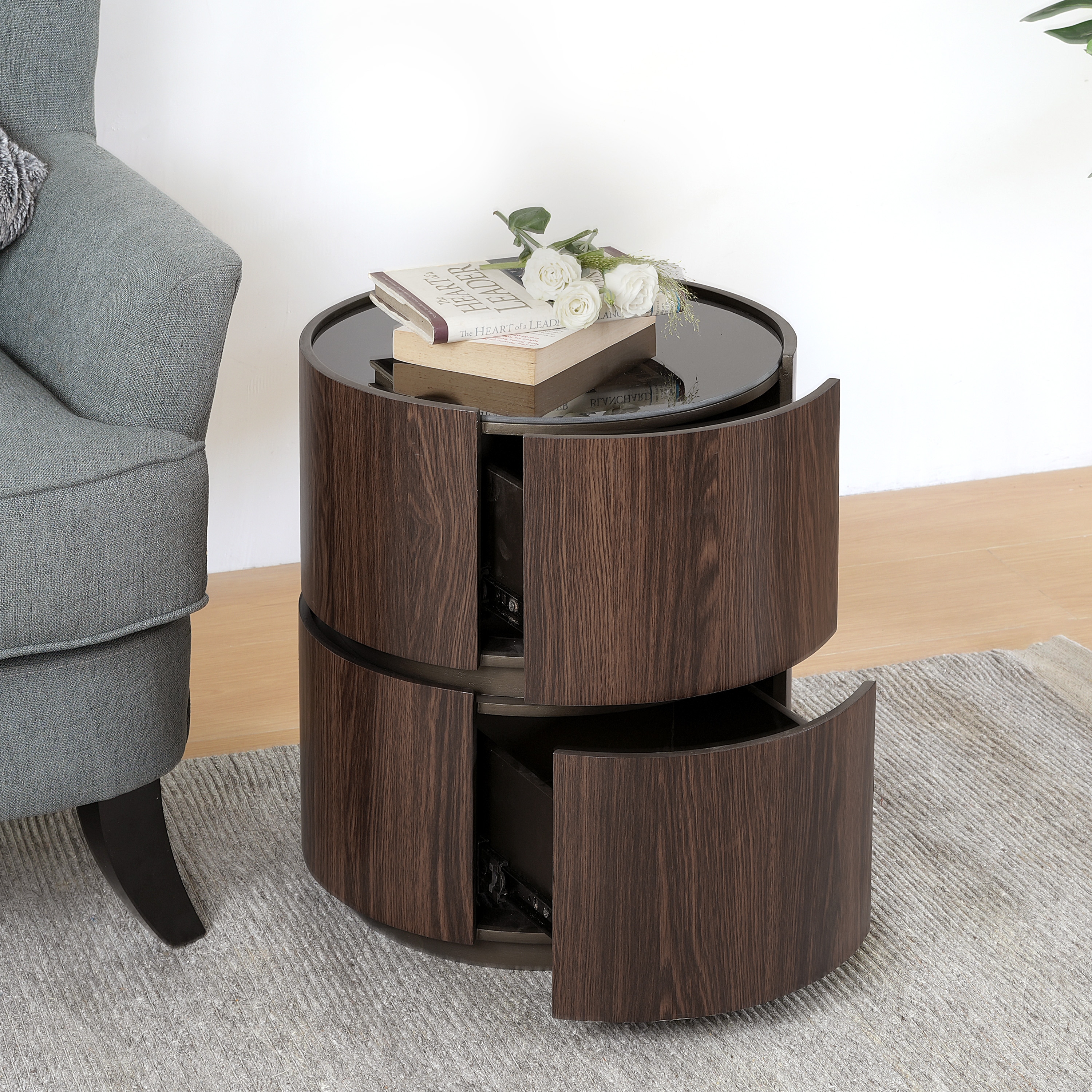 Christopher Knight Home 334309 Italian Double Layer Storage Round Side Table Brown and Black