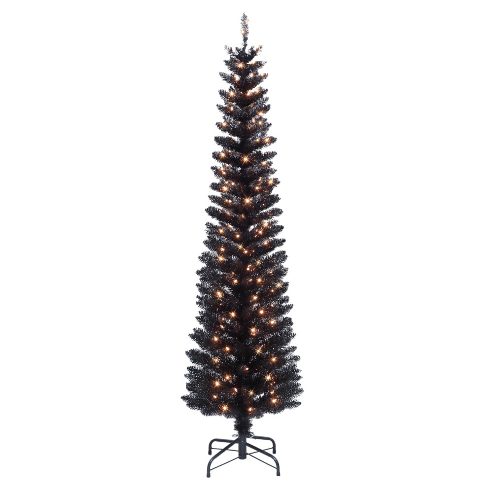 Puleo International 6-ft Pine Pre-lit Slim Black Artificial Christmas 