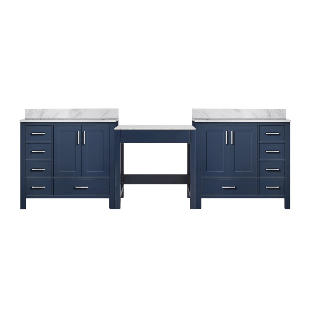 Lexora LVOP102DE100 Opal 102-in Navy Blue Undermount Double Sink Bathroom Vanity with White Carrara Marble Top