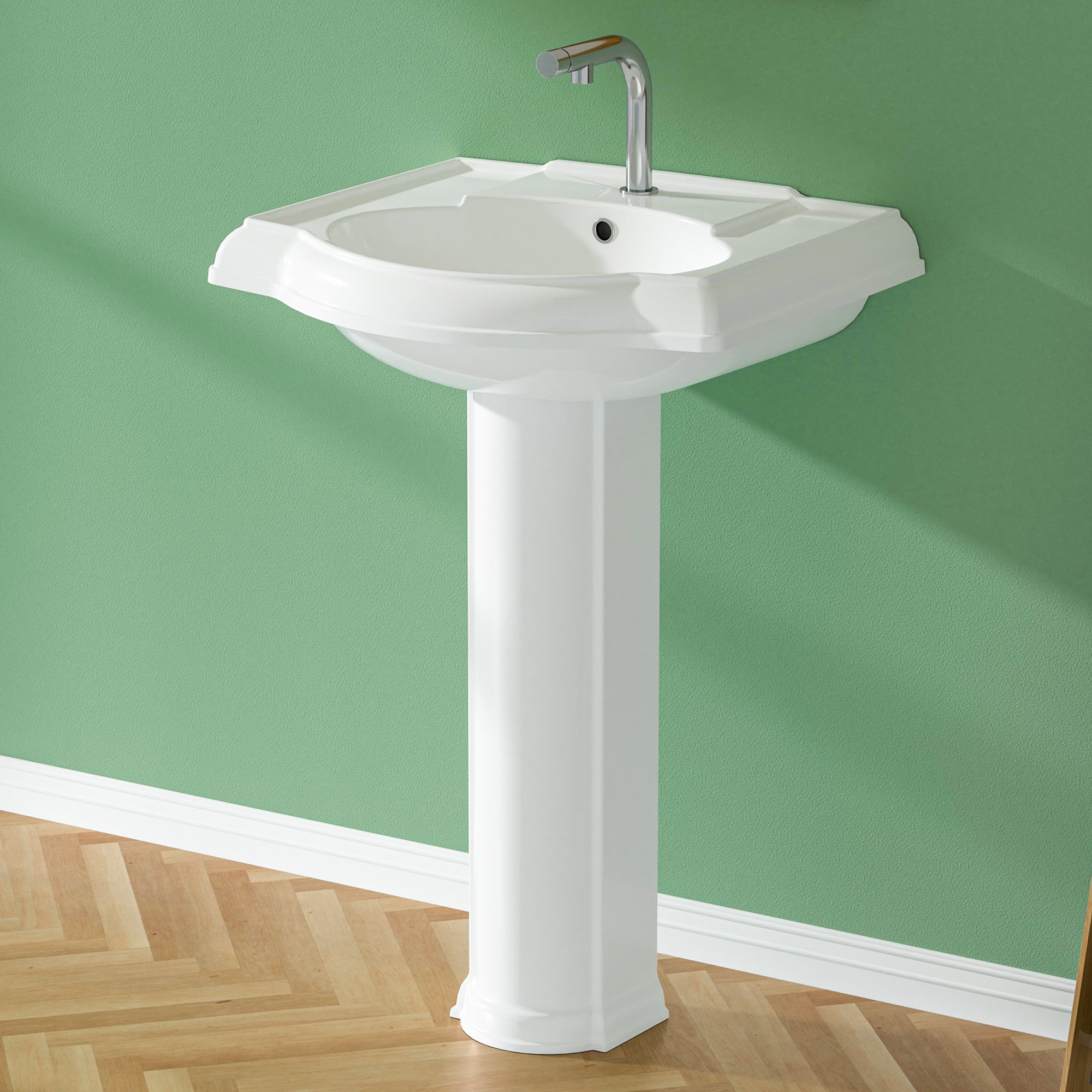 Miuara  Vitreous China Traditional White Pedestal Sink Combo 3-Hole 4-in Centerset (23.5-in x 19.5-in x 33.5-in)