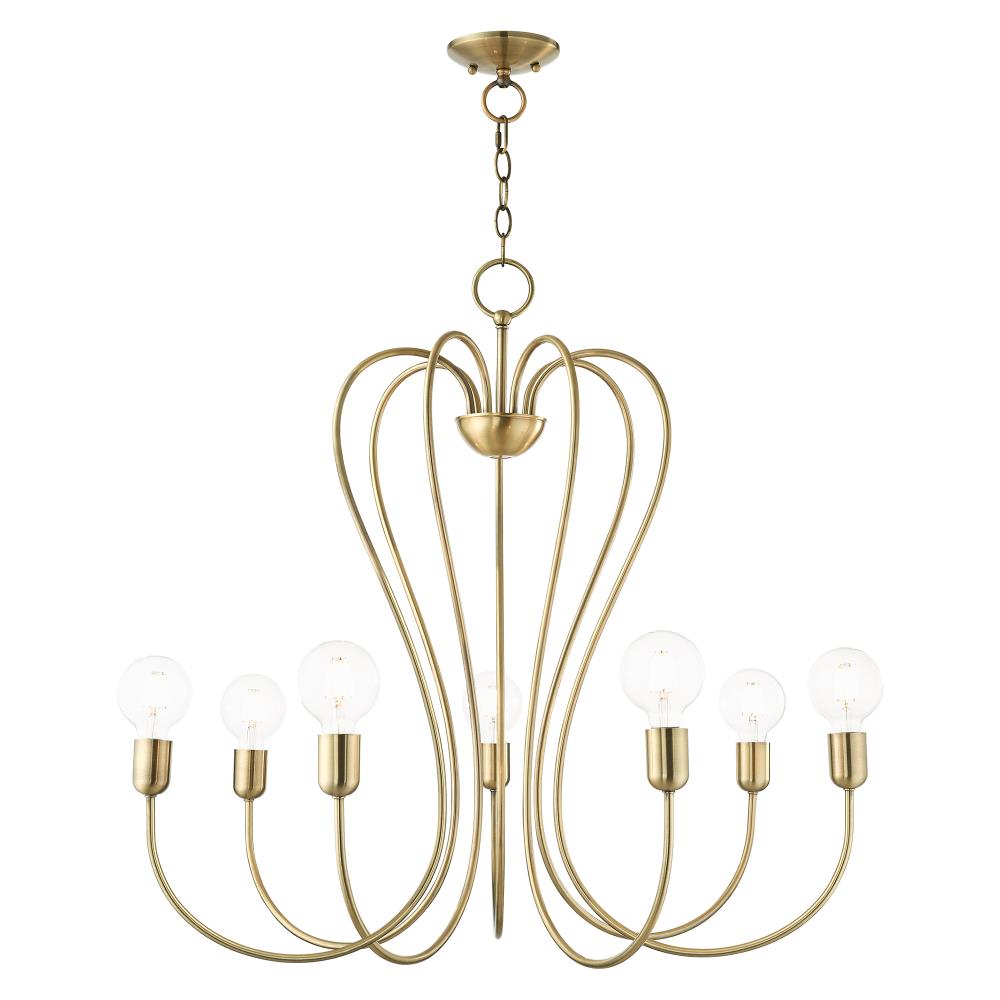 Antique Brass 7-Light Candle Chandelier with Crystal Accents