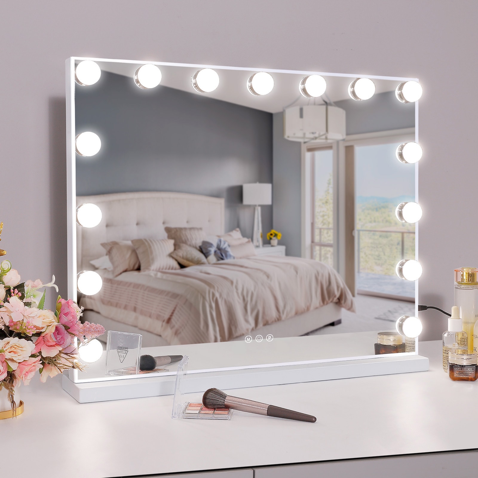 LOVMOR SF-H-W3660P373018 Vanity Mirror with Lights Hollywood Lighted Makeup Mirror with 15 Dimmable LED Bulbs 3 Colors Lights and USB Charge Port