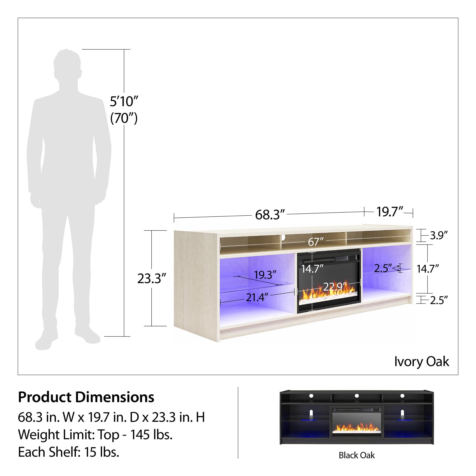Luna Ivory Oak 75" Electric Fireplace TV Console