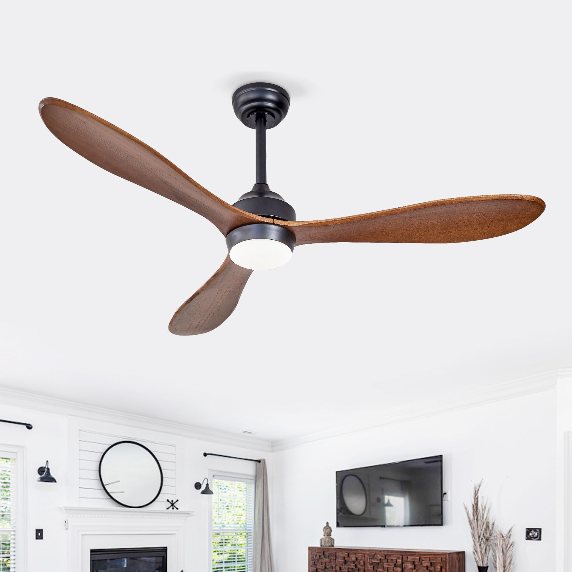 Aoibox  52 inch ceiling fan with lights quiet DC motor 6 speed reversible blades remote control indoor outdoor use for patio living room bedroom