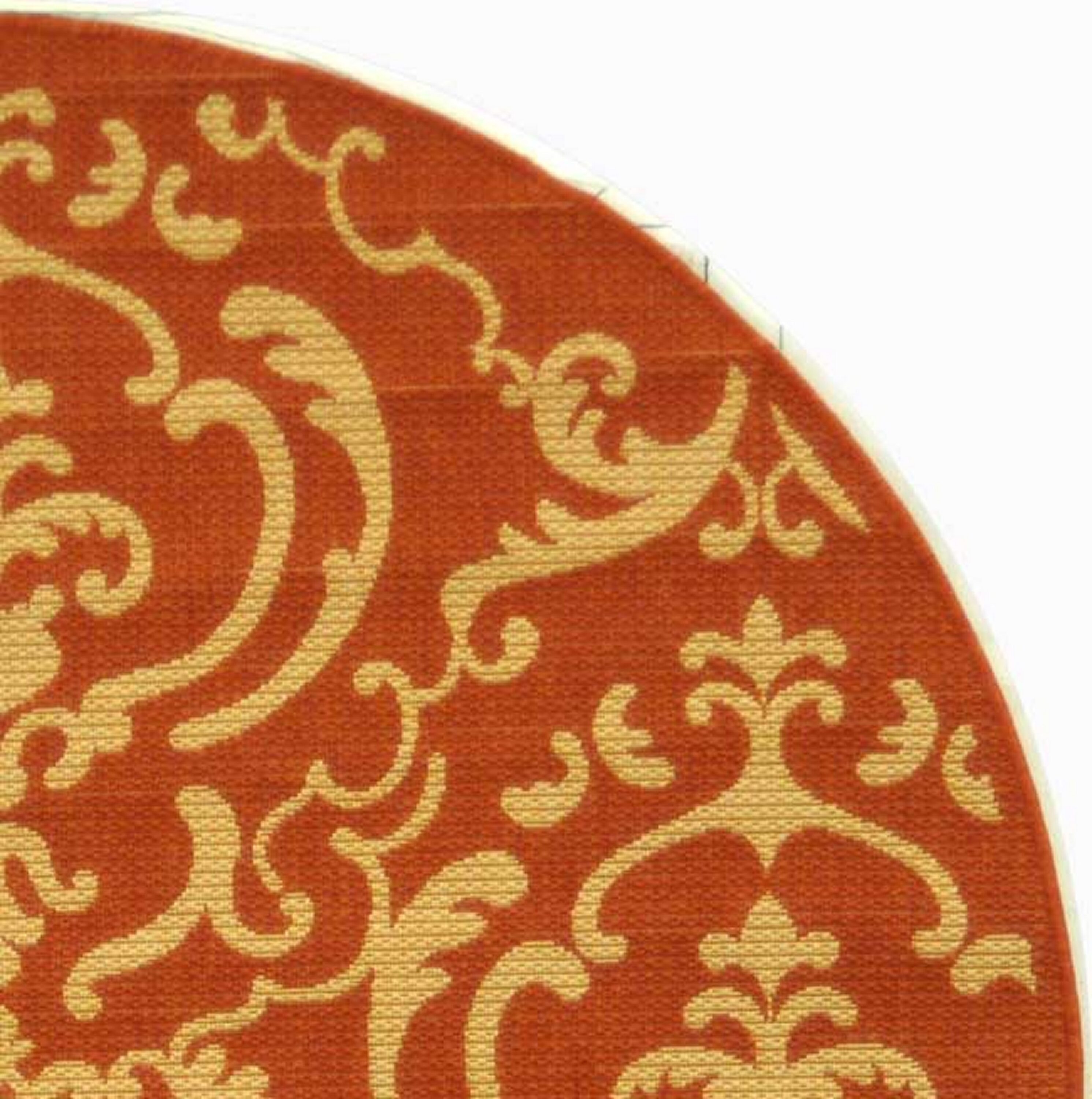 Safavieh CY2663-3202-8R Courtyard Damask Medallion 8 x 8 (ft) Loomed Polypropylene Terracotta/Natural Round Indoor/Outdoor Damask Coastal Area rug