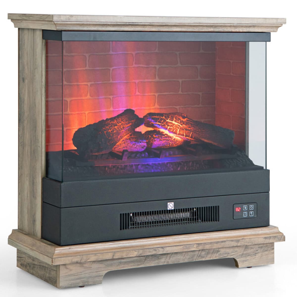Clihome CL-BNUS-10179 27-Inches W Brown TV Stand with Fan-forced Flat wall Electric Fireplace with Remote Control Included