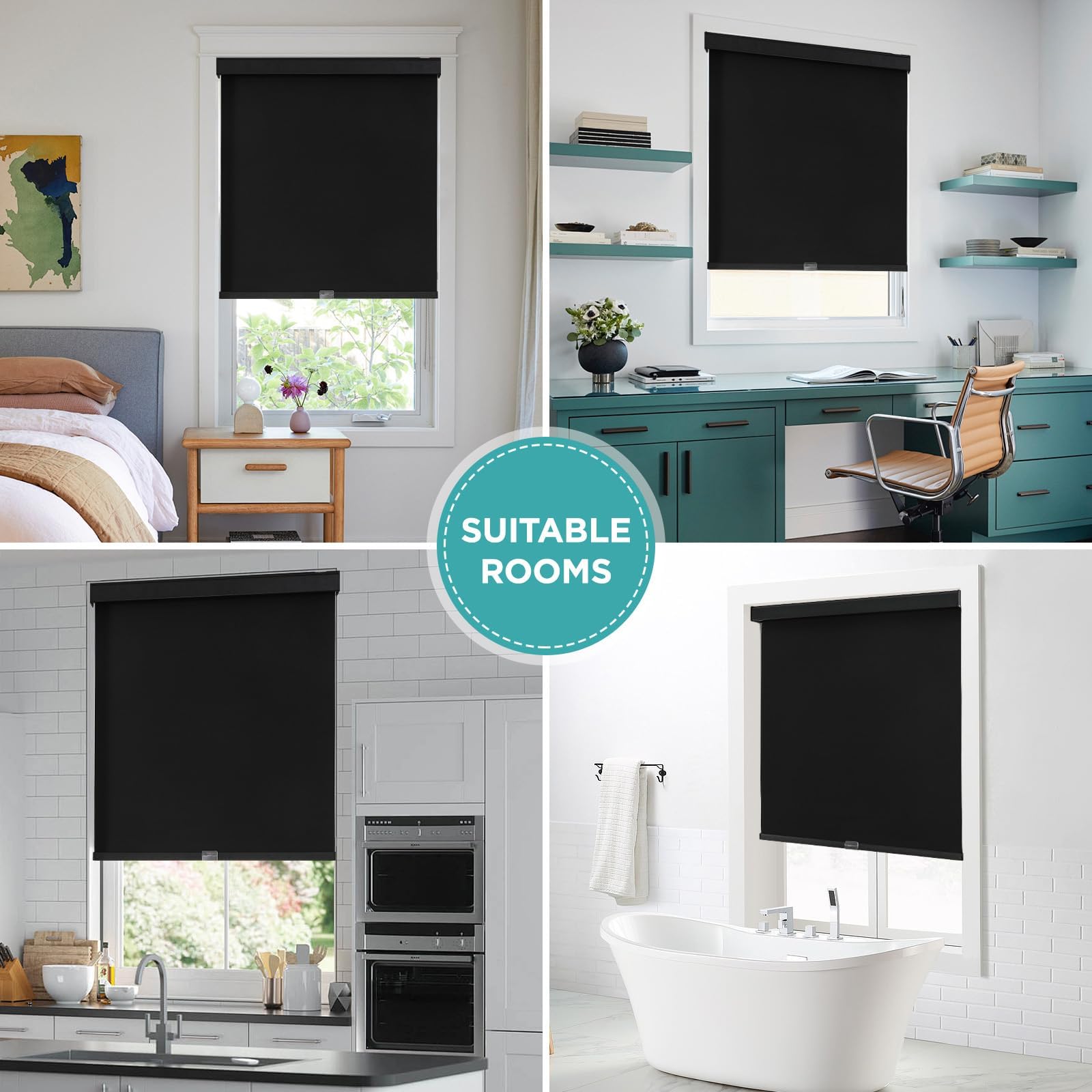 Misopily 100 Percent Blackout Roller Shades Cordless Window Blinds with ...