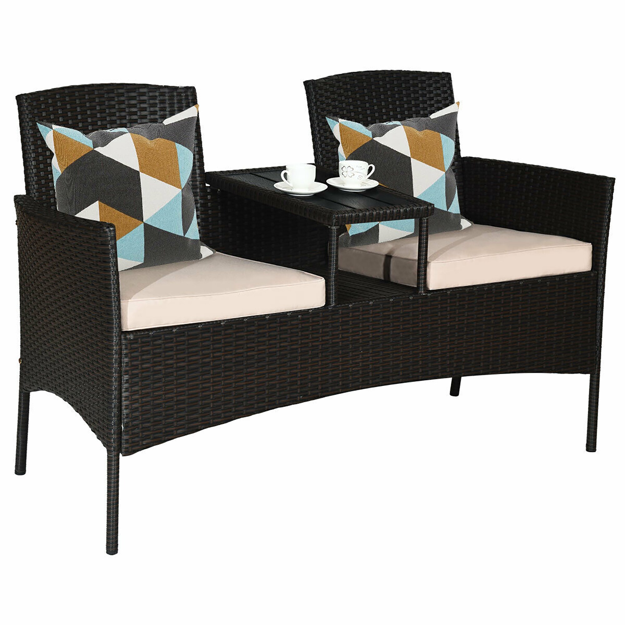 CASAINC WF-OP3421 Rattan Patio Conversation Set with Brown Cushions