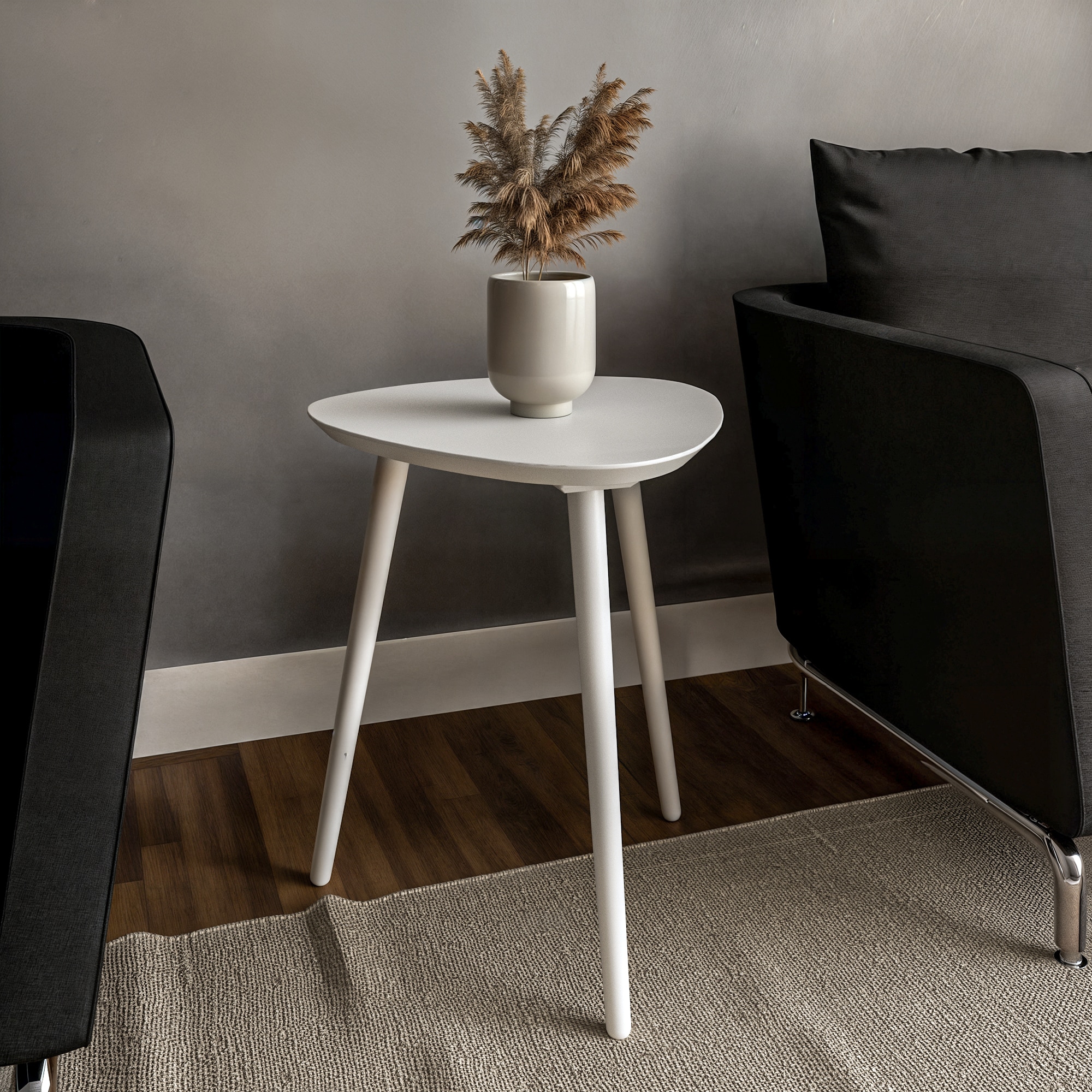 Camaflexi MDET03 20.7-in W x 22.04-in H White Wood Triangle Midcentury End Table Assembly Required