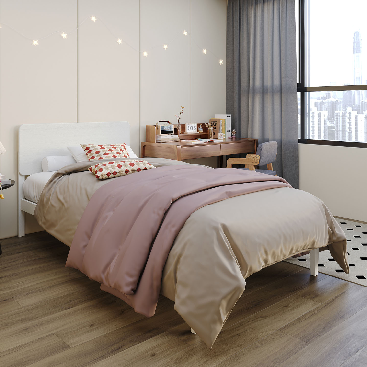 CasePiece C262TPL-WT-WD White Twin Wood Platform Bed