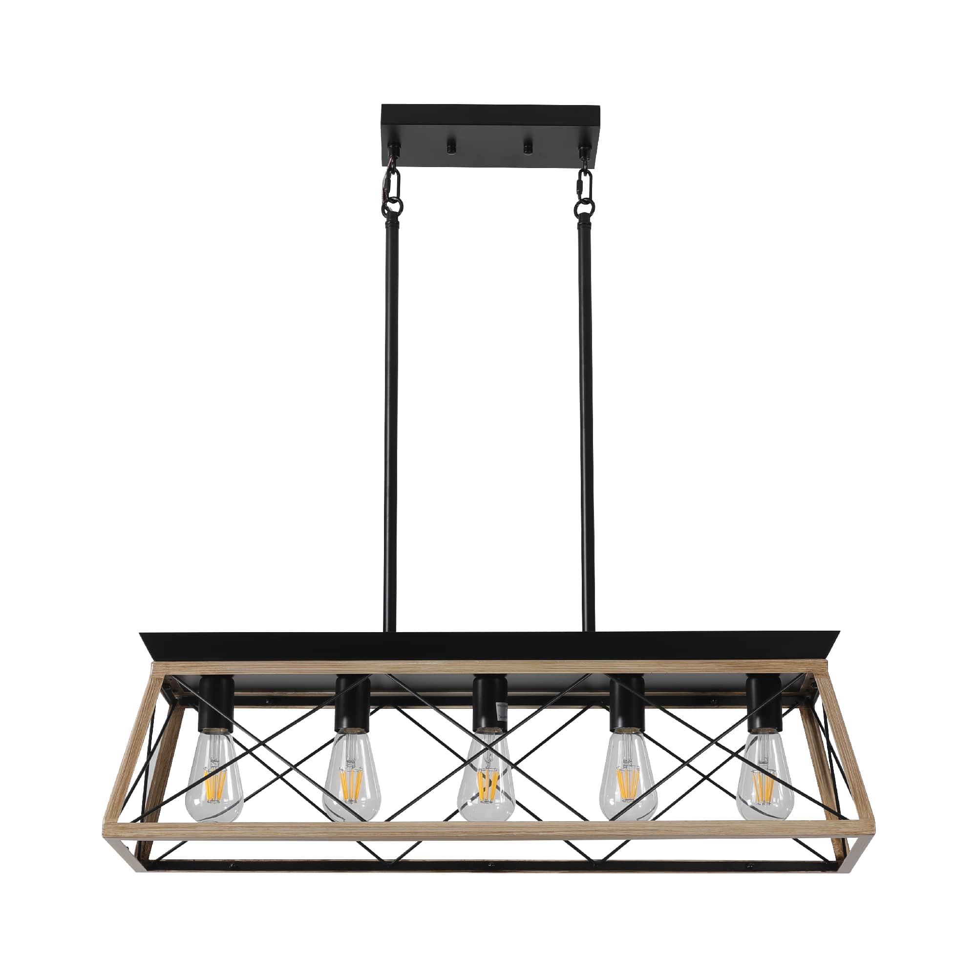 JCFL DIAO-02 9.10 in.H Oak Iron Industrial 5-Light Pendant Chandelier with Modern Metal Design and Adjustable Hanging Light for Dining Room and Kitchen
