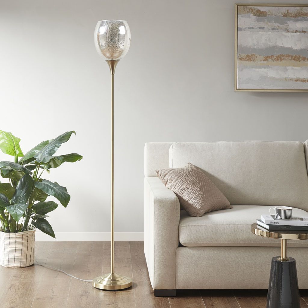 Huluwat Uplight Floor Lamp with Mercury Glass Shade for Bedroom Office Lighting
