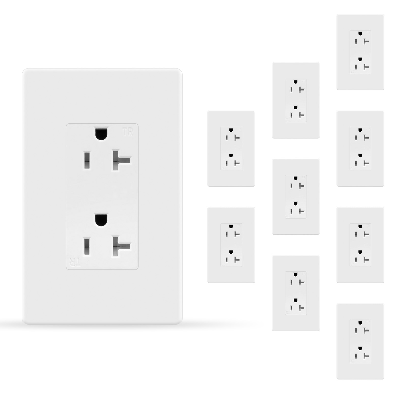 Elephant Depot - 10 PK White 20 Amp 125V Tamper Resistant Decorator Wall Receptacle Residential G...