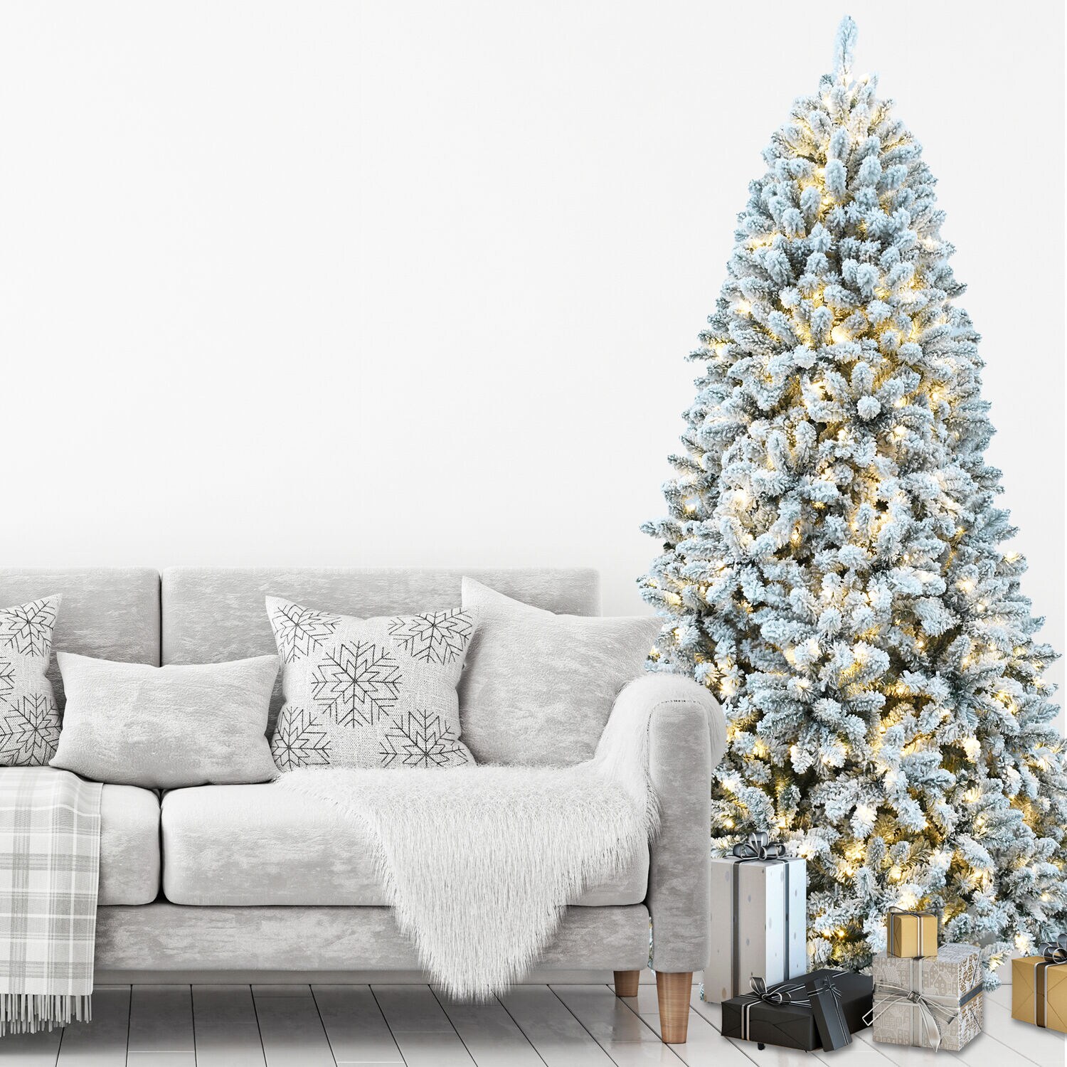 Winter Pine 7.5-Foot White LED Pre-Lit Flocked Christmas Tree