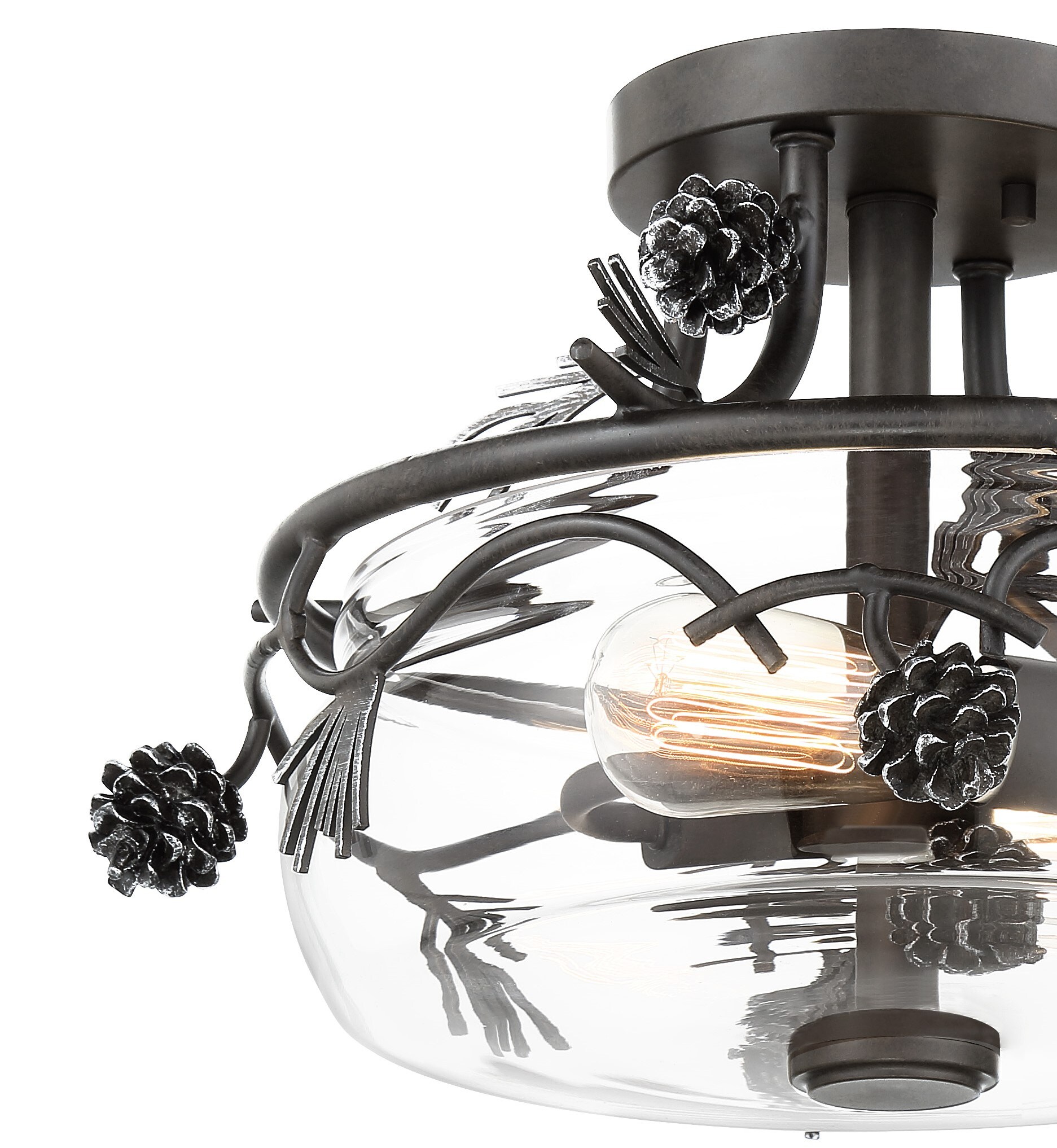 Weathered Spruce & Silver Glass Drum Semi-Flush Mount Light