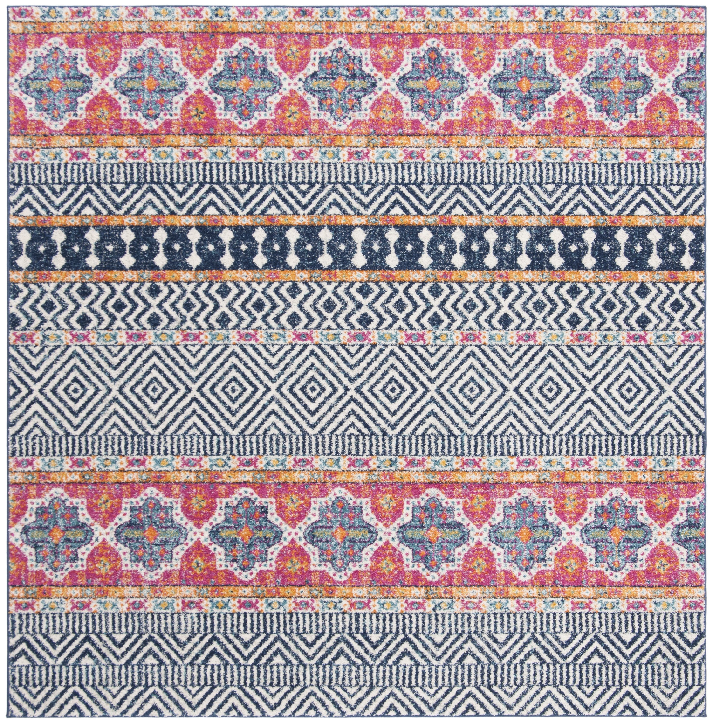 Safavieh MAD797N-7SQ Madison Orano 7 x 7 (ft) Loomed Synthetic Navy/Ivory Square Indoor Distressed/Overdyed Area rug