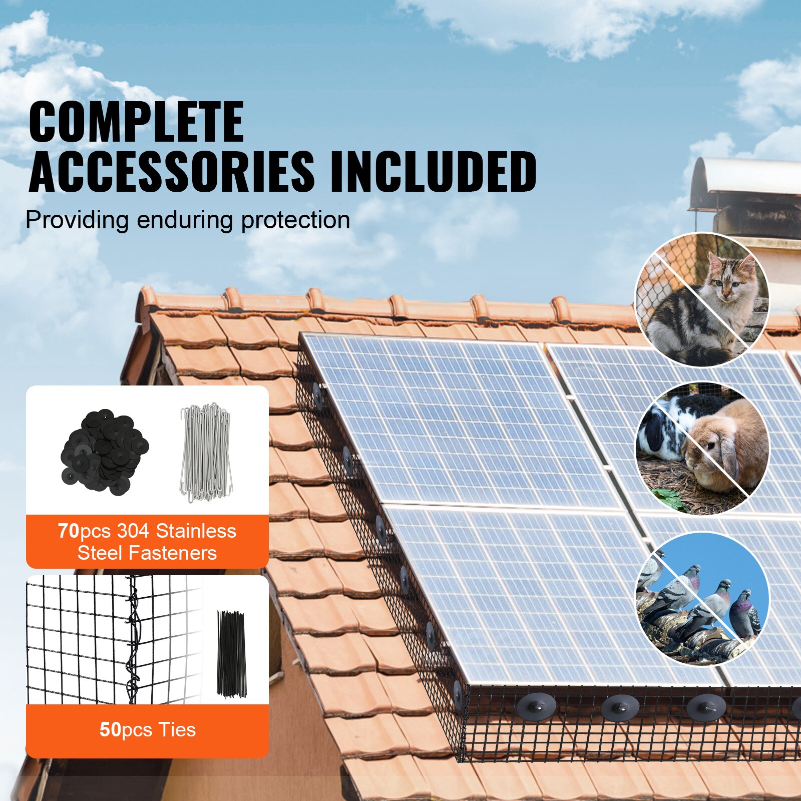 GIVIMO 8-in W x 100-ft L Solar Panel Bird Guard Mesh Roll Kit with 70 ...