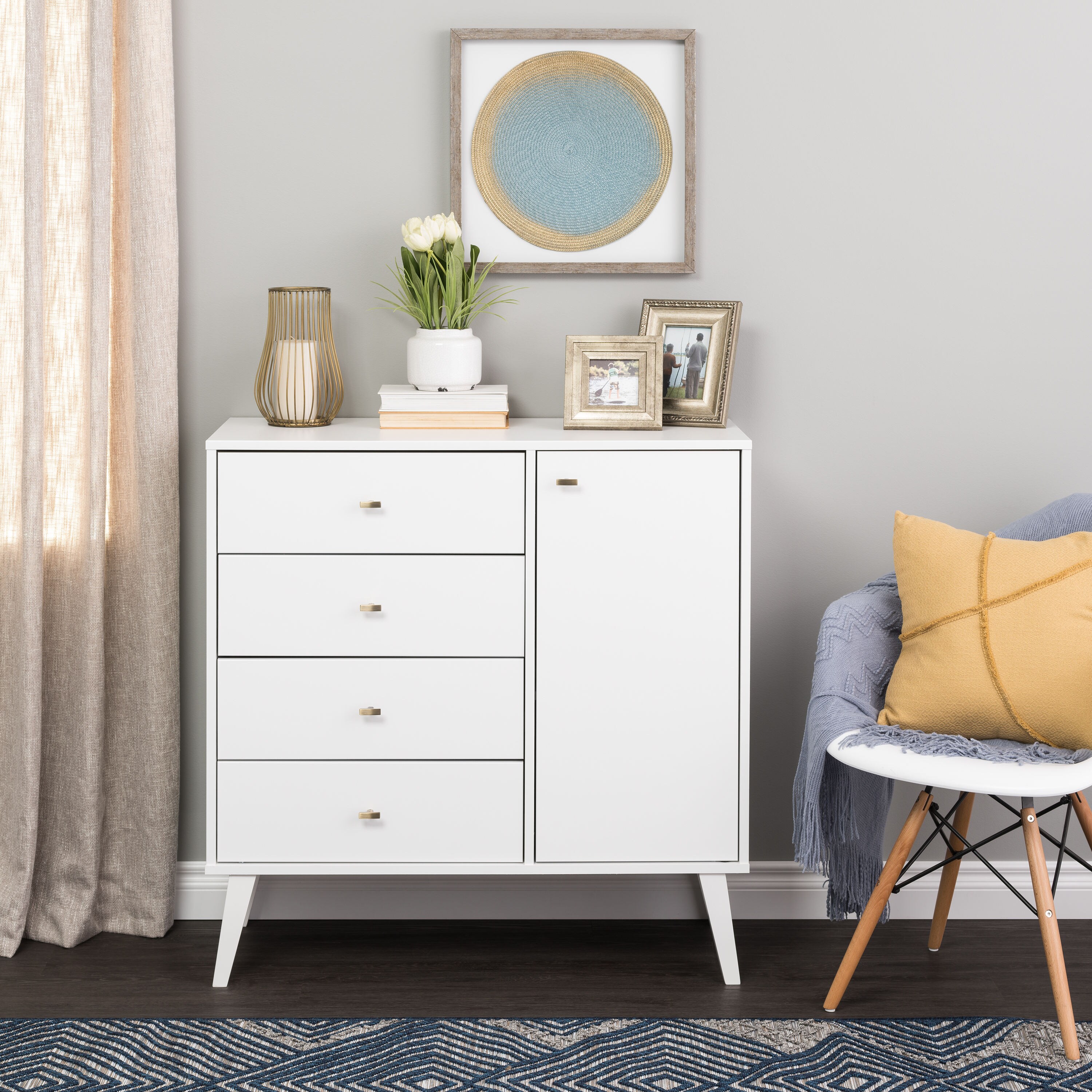 Prepac Milo Contemporary White Chest with 4 Drawers, 1 Door, and ...