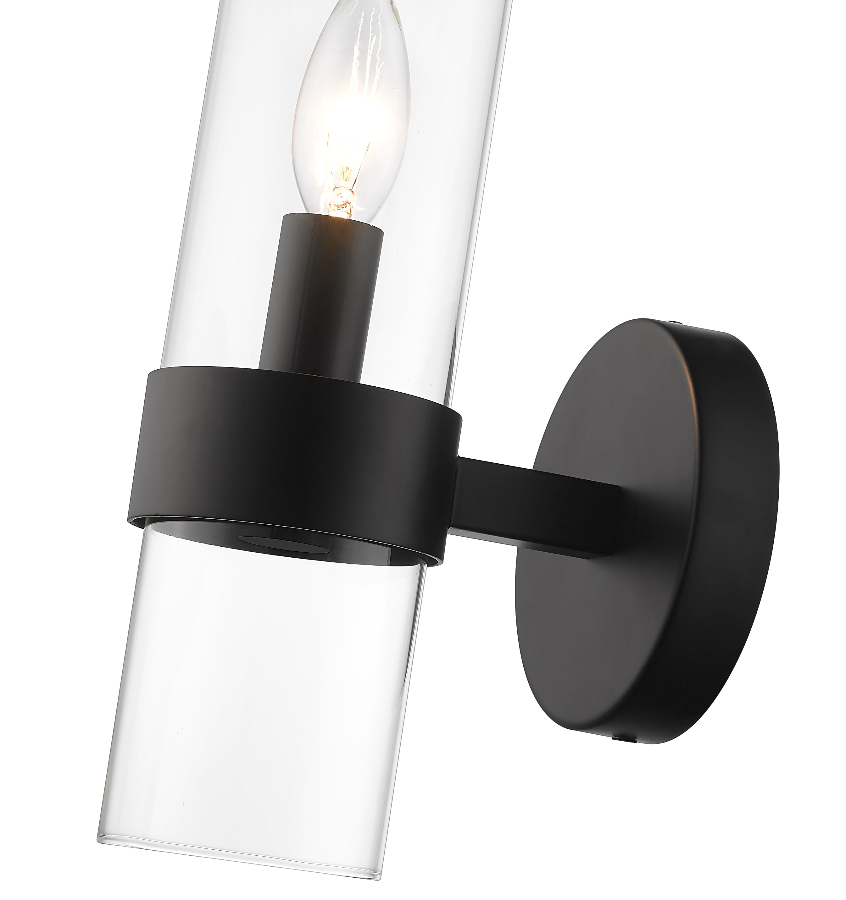 Matte Black Dimmable Steel Wall Sconce with Glass Shade