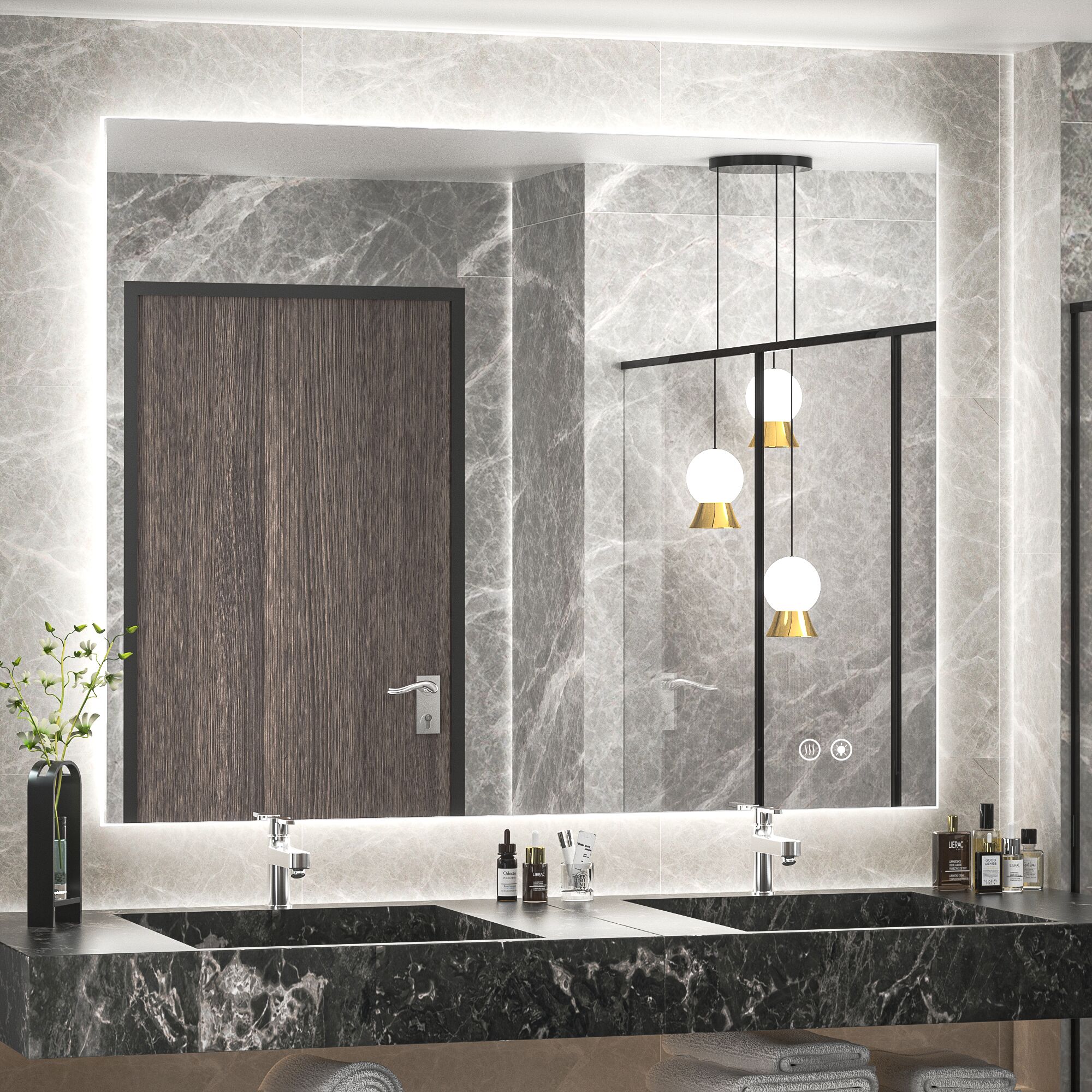 Keonjinn LW-JZ-BGSSW-10181 40-in x 32-in Polished Frameless Rectangle Dimmable LED Lighted Fog Free Bathroom Vanity Mirror ( Sliver )