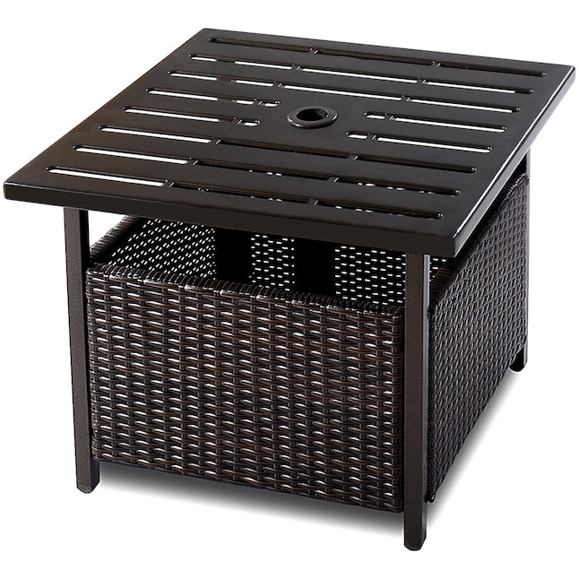 Casainc Square Rattan Outdoor End Table 22 In W X L With Umbrella Hole The Patio Tables Department At Com - Black Rattan Patio Set With Parasol