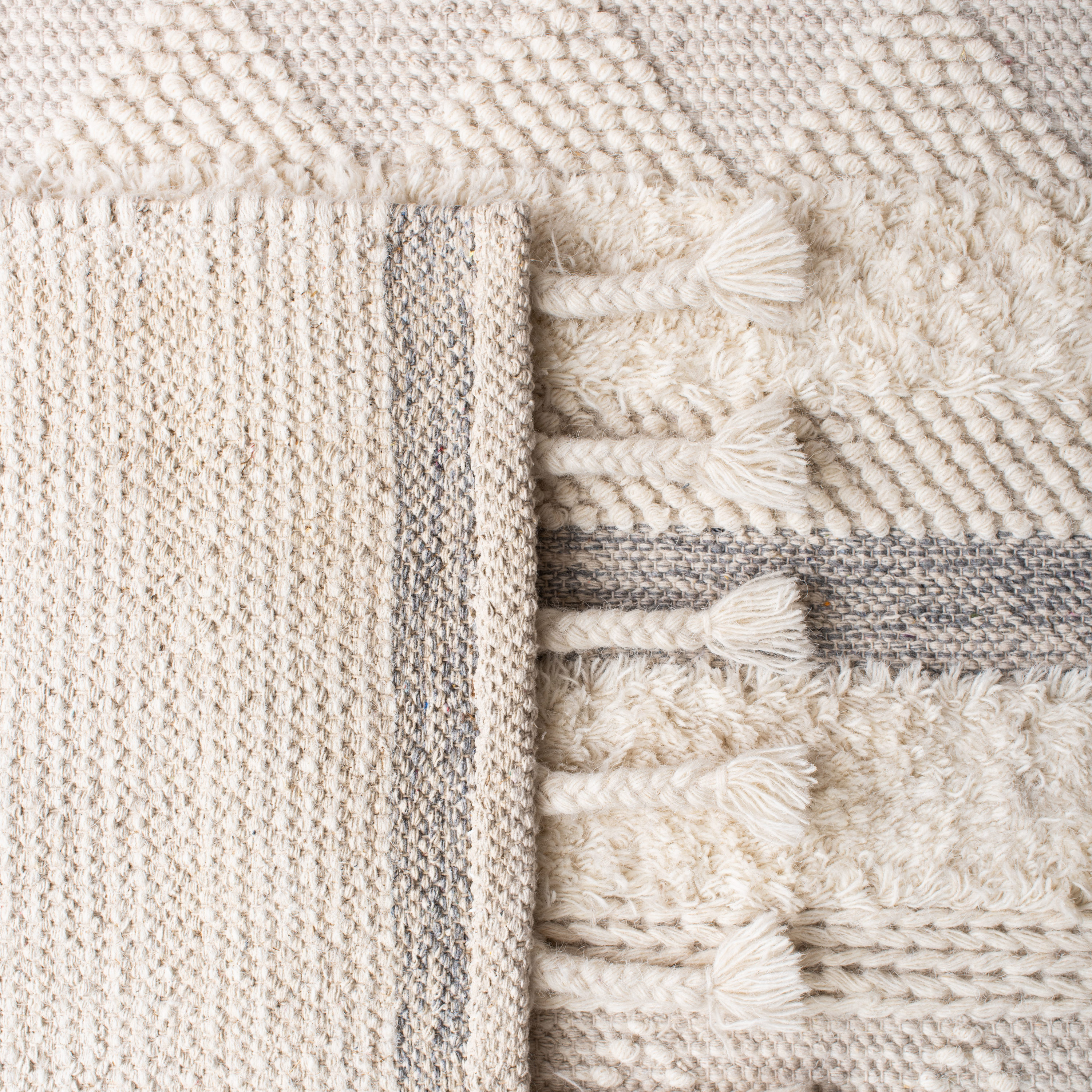 Ivory Hand-Knotted Wool Stripe Rectangular Rug 59"