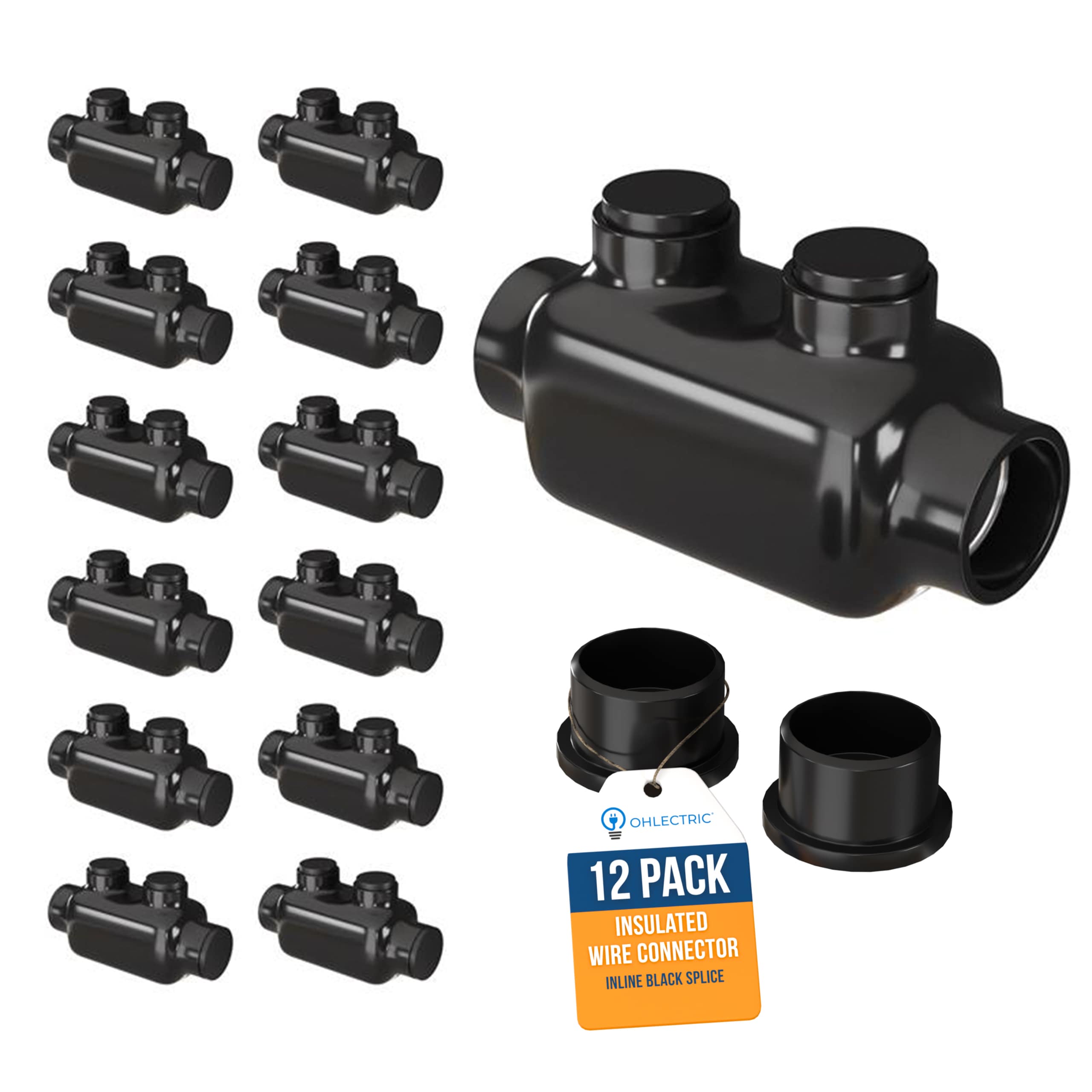 OHLECTRIC  12 Pack Heavy Duty Insulated Wire Connector 2 Port Inline Splice Electrical Lugs 2 0 6 AWG Wire Range 5 32 Hex Screw Pre Filled Oxide Inhibitor Ware Tap Copper and Aluminum Wires UL Listed