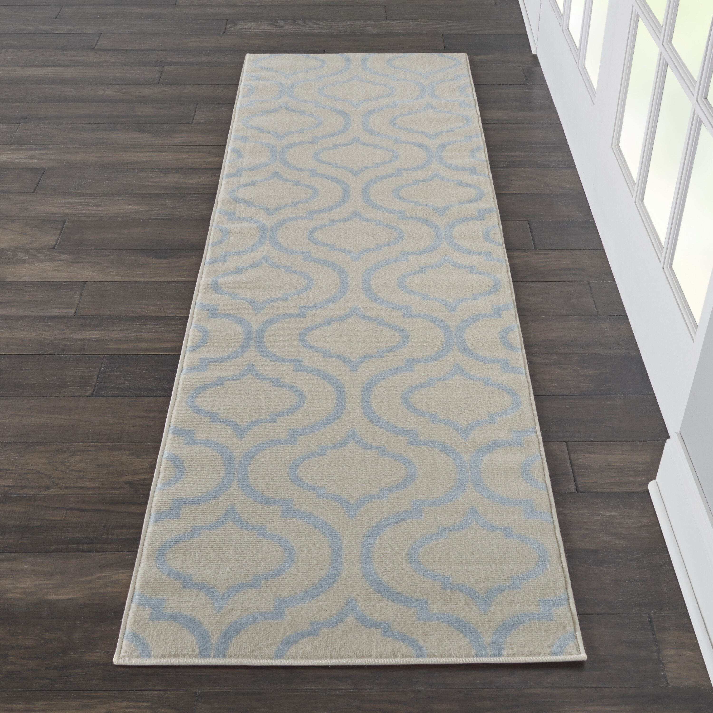 Nourison 99446479808 Jubilant 2 x 8 (ft) Loomed Polypropylene Ivory/blue Irregular Indoor Abstract Runner rug