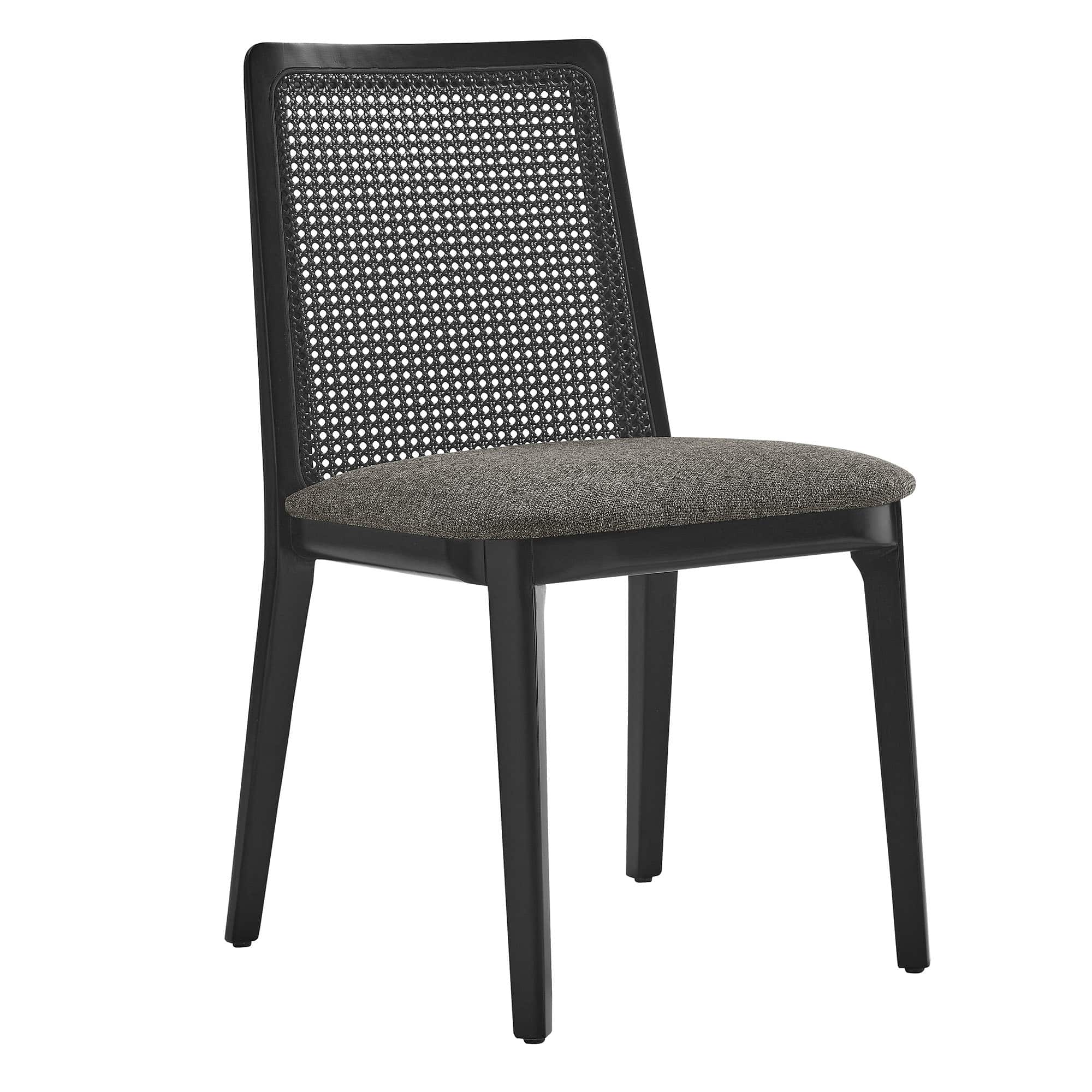  Monarch Wood and Rattan Dining Side Chair in Black Black Gray