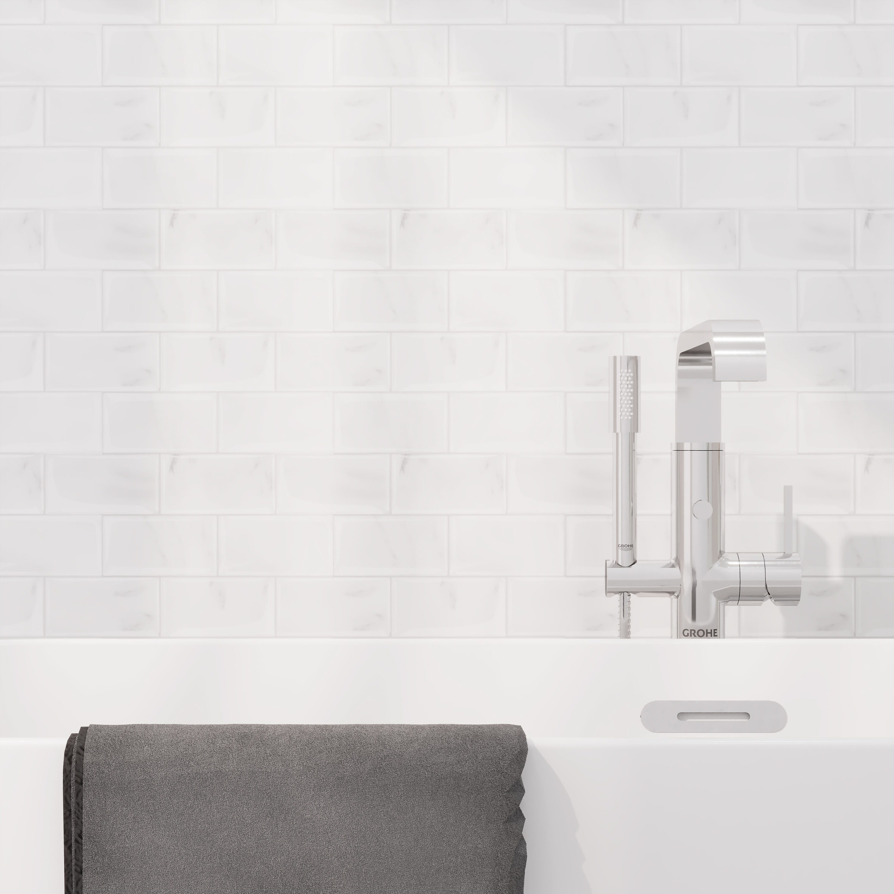 Glossy White Peel and Stick Subway Wall Tile