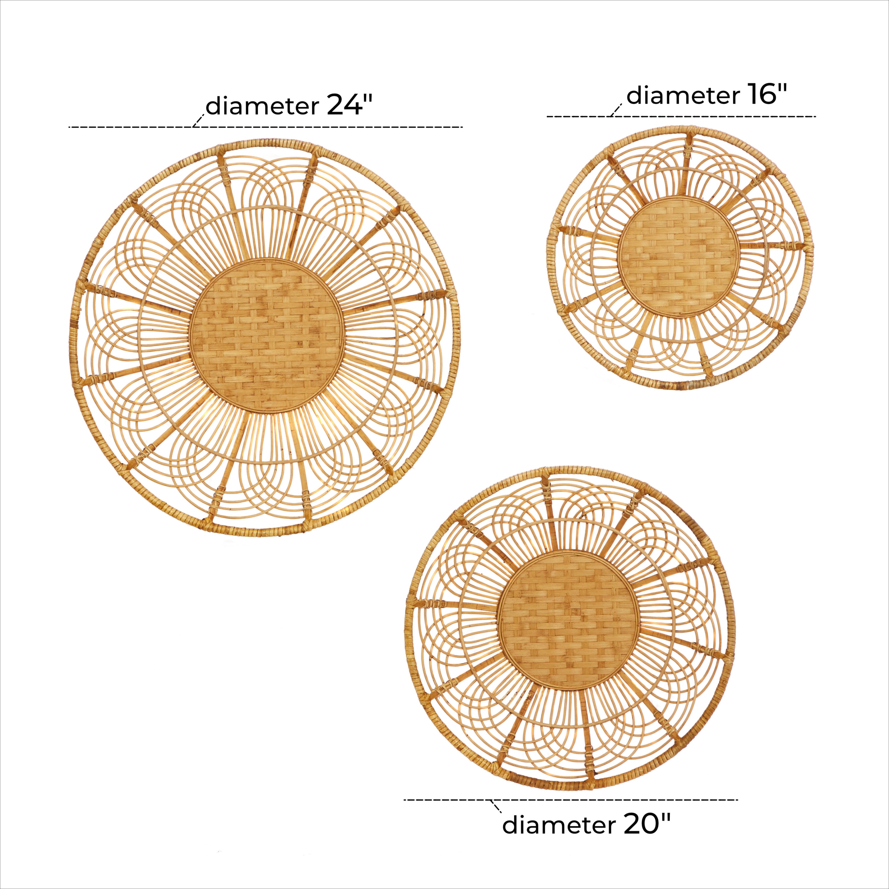 Boho Brown Rattan Floral Wall Decor Set of 3