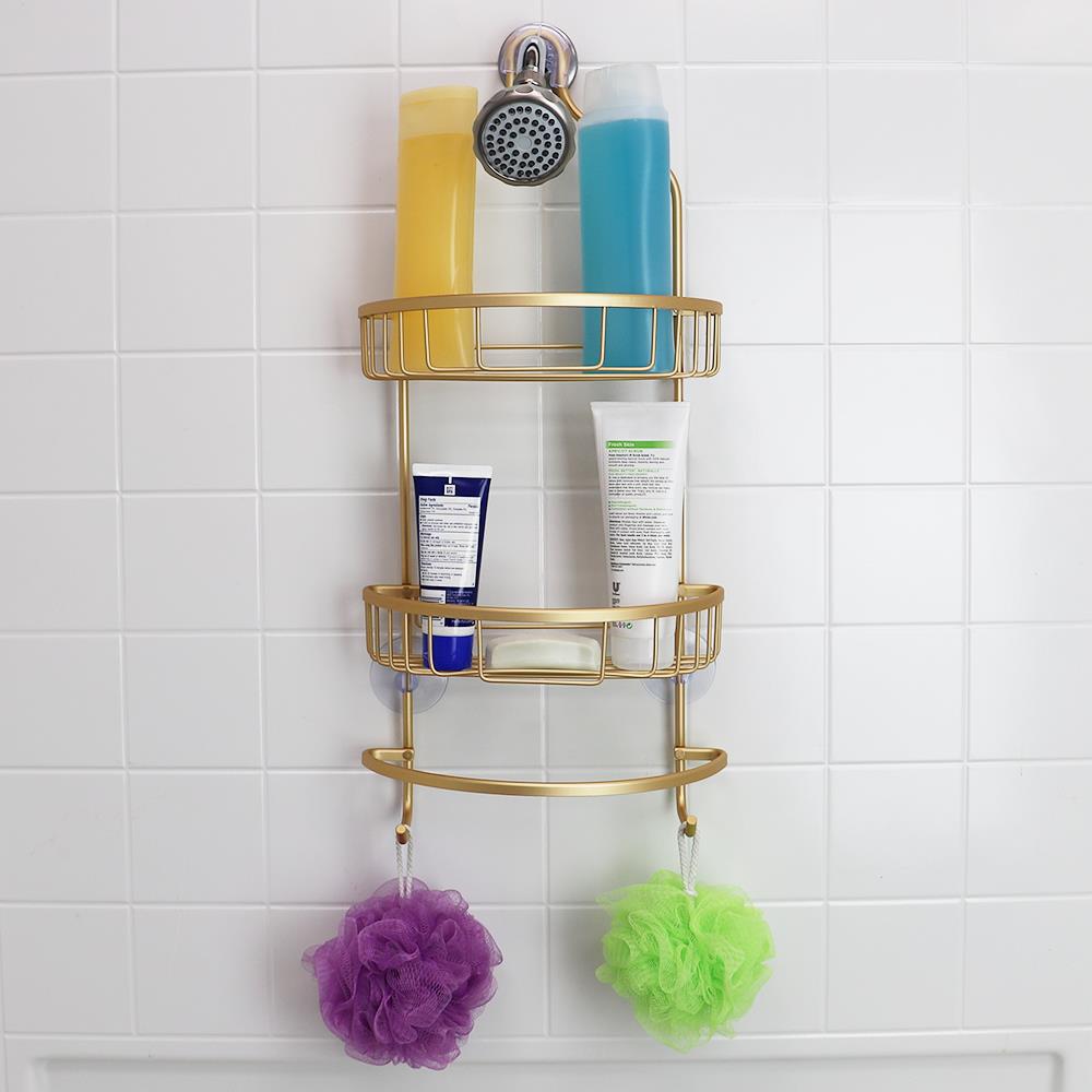 Home Basics Gold Aluminum 2-Shelf Suction Cup Hanging Shower Caddy