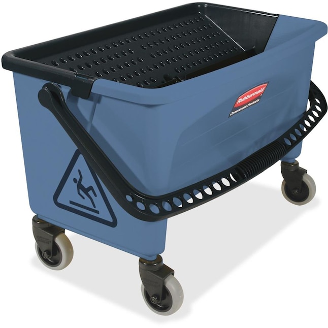 Rubbermaid Commercial Products Finish Mop Bucket with Wringer- Hinged Lid,  Ergonomic Design, Handle- Blue in the Mop Wringer Buckets department at