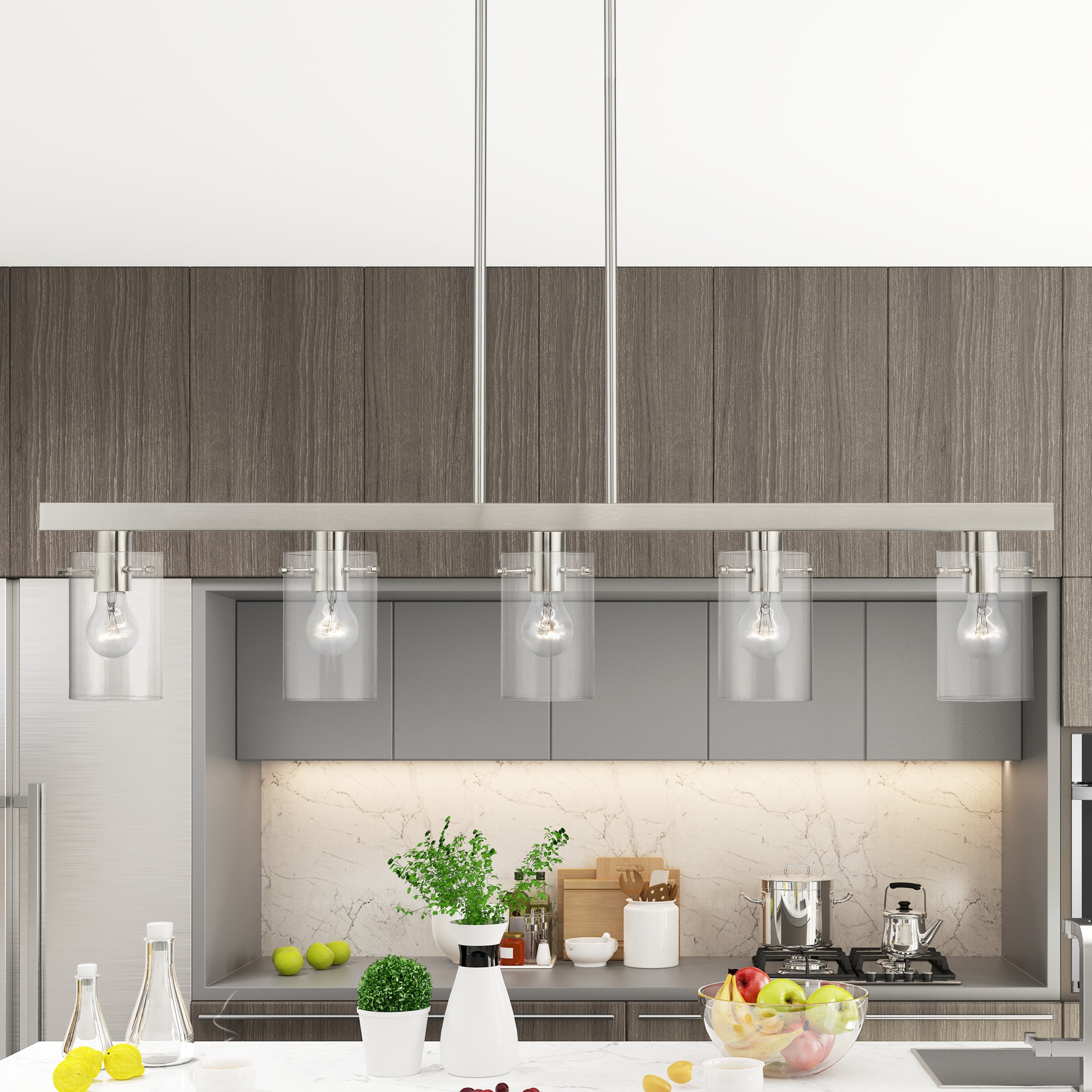 Munich Collection Brushed Nickel 5-Light Linear Chandelier with Clear Glass
