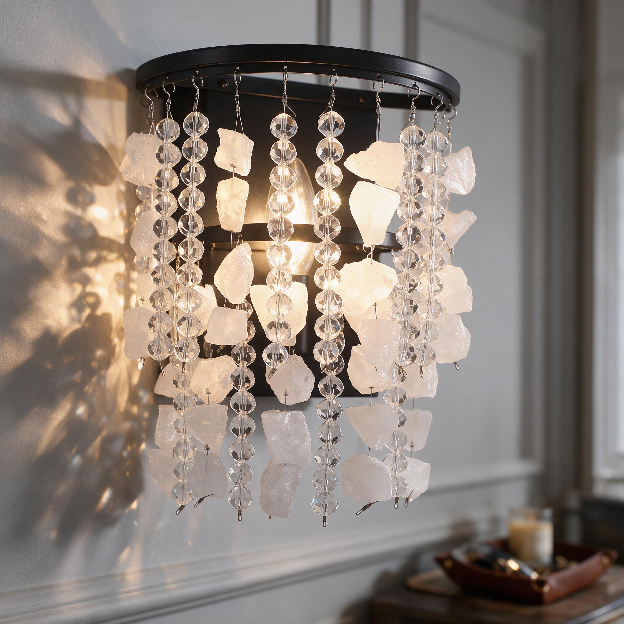 Kirahee 1 Light Matte Black Rock Crystal Wall Sconce Modern Glam Decorative Wall Light